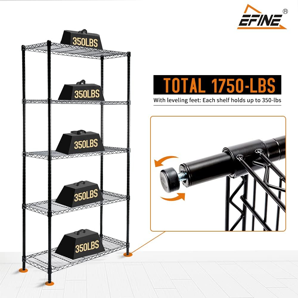 EFINE 5-Shelf Shelving Unit, Adjustable, Heavy Duty Carbon Steel Wire Shelves, 350lbs Loading Capacity Per Shelf, Shelving Units and Storage for Kitchen and Garage (36W x 14D x 72H)