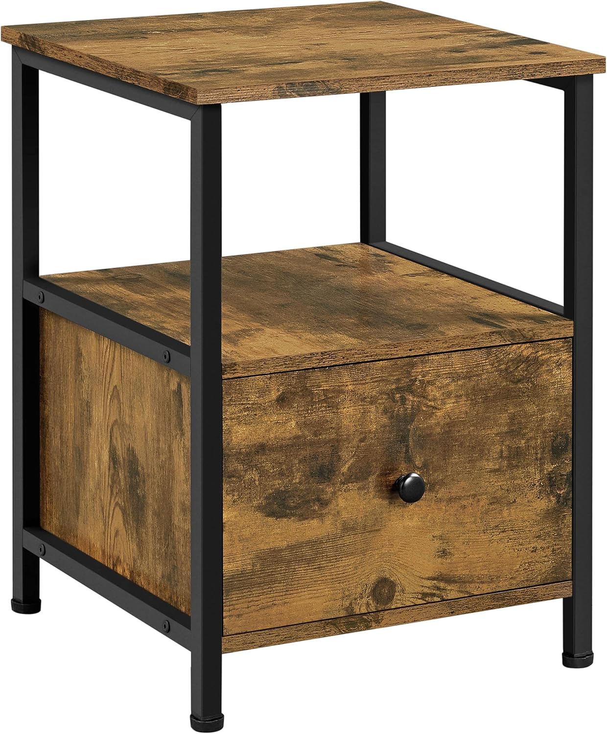 Yaheetech Industrial End Table with Drawer Open Shelf, Retro Side Table for Small Space, Strong Metal Frame, Wood Accent Look, Gray Wash