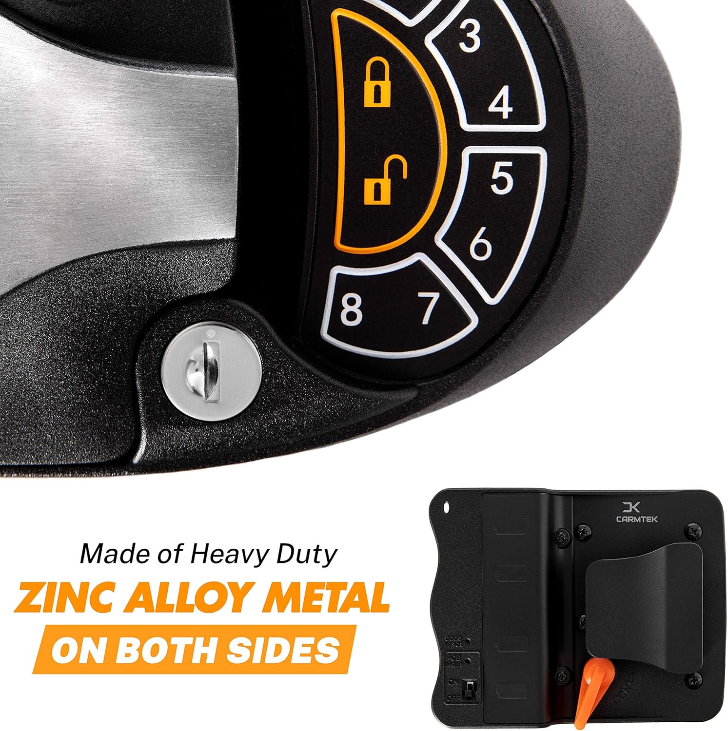 Carmtek - RV Keyless Entry Door Lock Latch Handle | RV Door Lock with Deadbolt, Keypad and Fob | Keyless RV Door Handle for Travel Trailer Camper, Made of Zinc Alloy (Back/Front)