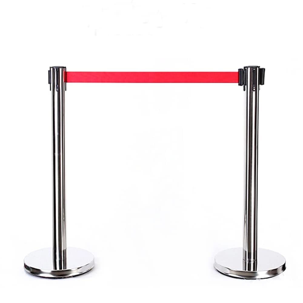 Retractable Belt Barrier,Crowd Control Stanchion with 9.8-Foot Red Belt Stanchions Post Queue Crowd Control Barriers Queue Line,35-Inch Height,Easy to Assemble-Set of 2