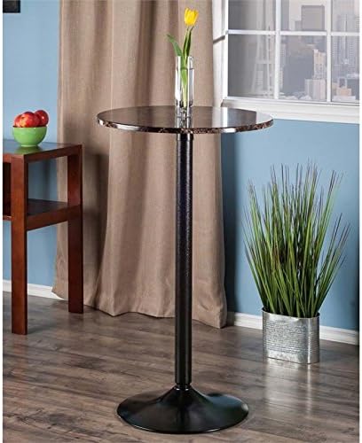 Pemberly Row Round Faux Marble Top Pub Table in Black