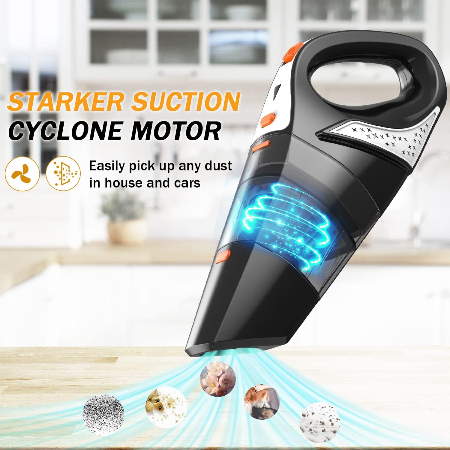 Handheld-Vacuum-Cleaner Cordless Rechargeable-Portable Strong-Suction Lightweight, 7000Pa Quick Charge Li-ion Battery Long Running Time High Power for Home/Car/Office/Pet Hair Cleaning Wet&Dry (Gold)