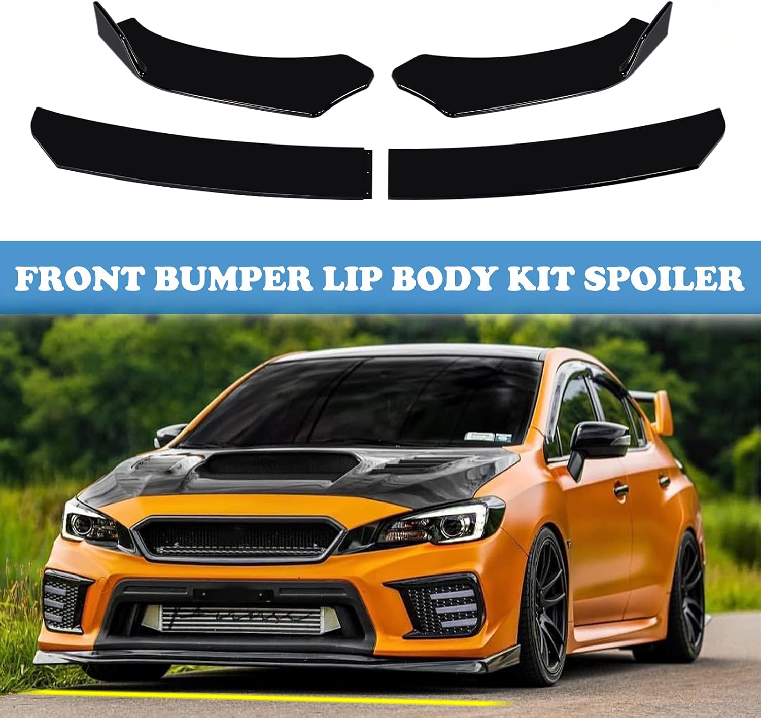 Universal Front Bumper Lip Chin Spoiler PP Front Bumper Lip Sopiler Wing Body Compatible with Audi Mustang Honda Civic Benz Mazda (Pointed) Pack of 2