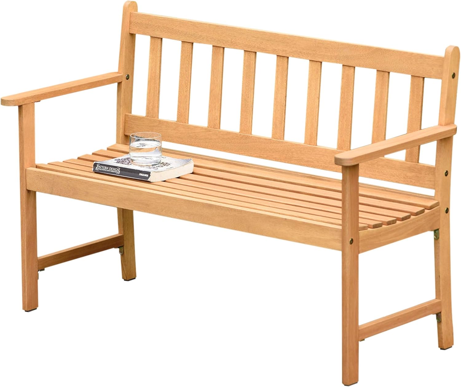 Brampton Omaha 2-Seat Capacity Patio Wood Bench | Teak Finish | Ideal for Outdoors and Indoors, Light Brown