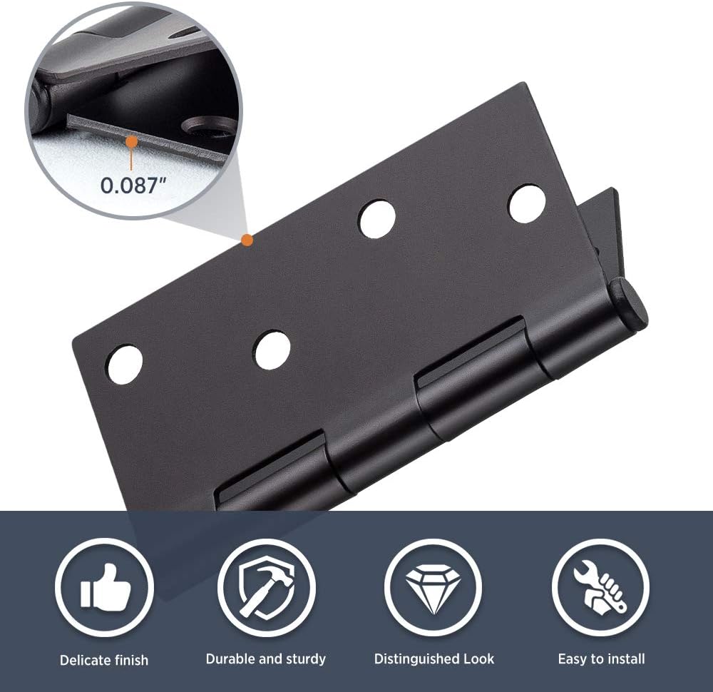 Door Hinges Oil Rubbed Bronze Hardware Hinges 4 Inch Square Black Interior Hinges for Doors 12 Pack Pack of 2