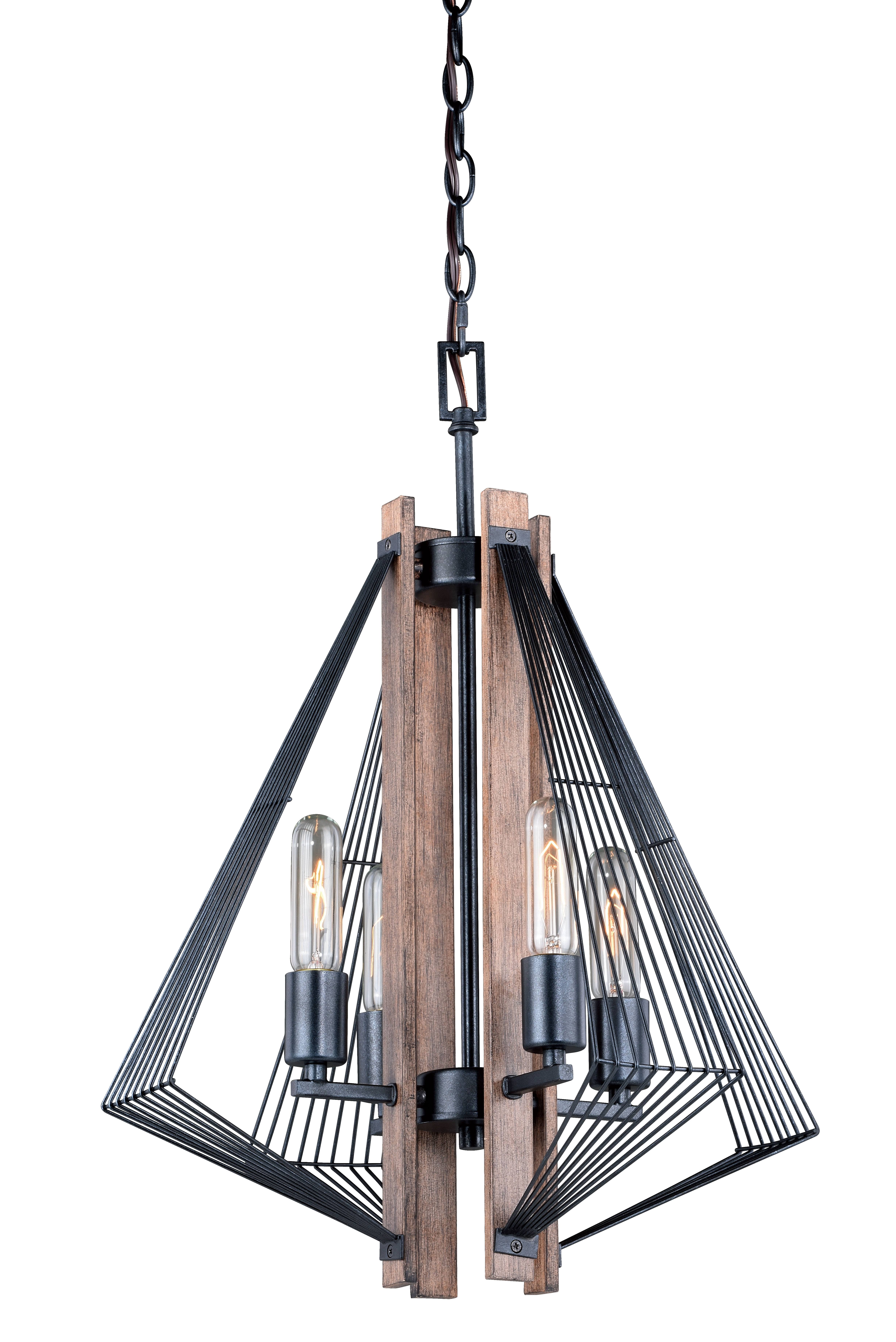 Vaxcel Dearborn Mini Chandelier Black Iron/Burnished Oak 4 Light H0181