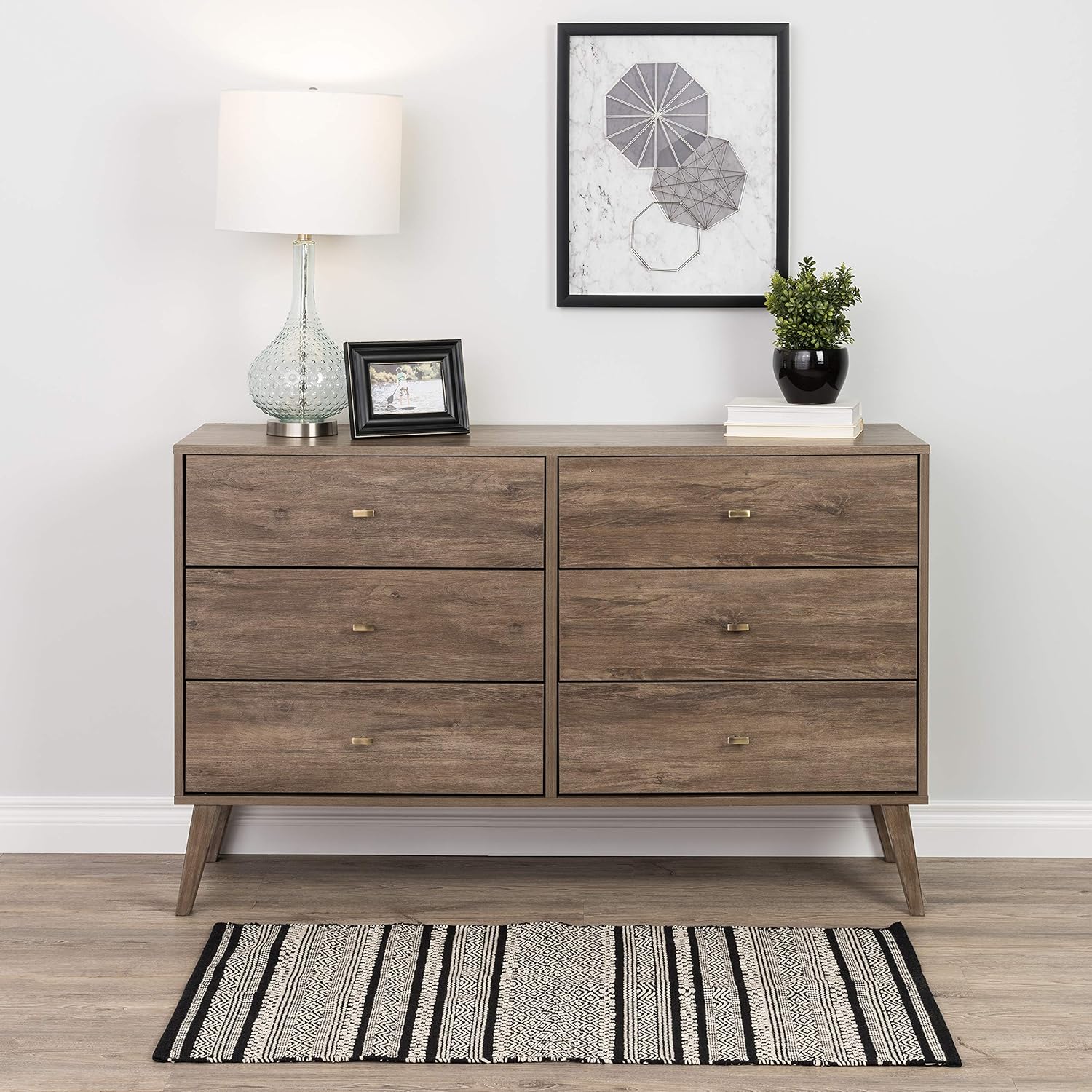Prepac Milo Mid Century Modern Dresser, 6-Drawer, Drifted Gray & Milo Mid Century Modern Nightstand, 2-Drawer, Drifted Gray