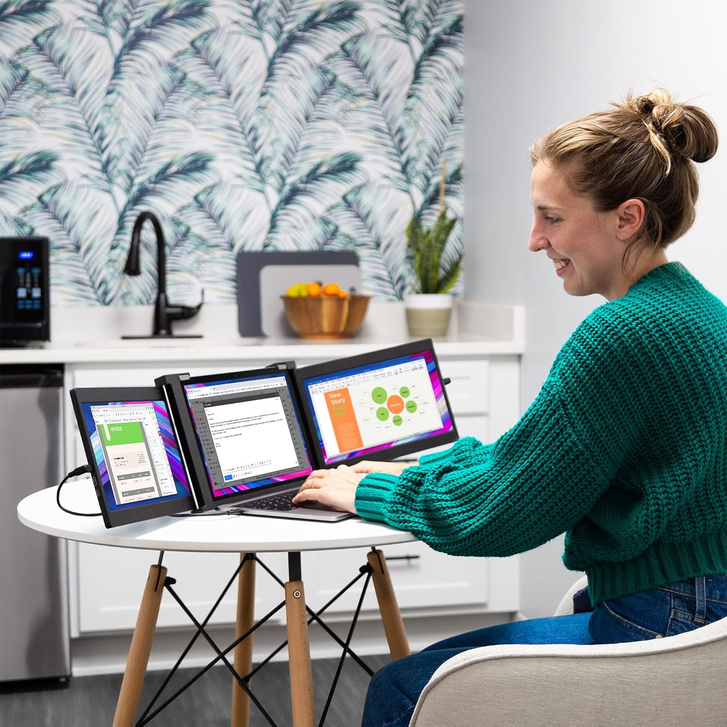 SideTrak Axis Triple Portable Monitor for Laptop | Attachable 11.9&rdquo; FHD IPS Three Screen Laptop | Compatible with Mac, PC, & Chrome | Powered by USB or HDMI