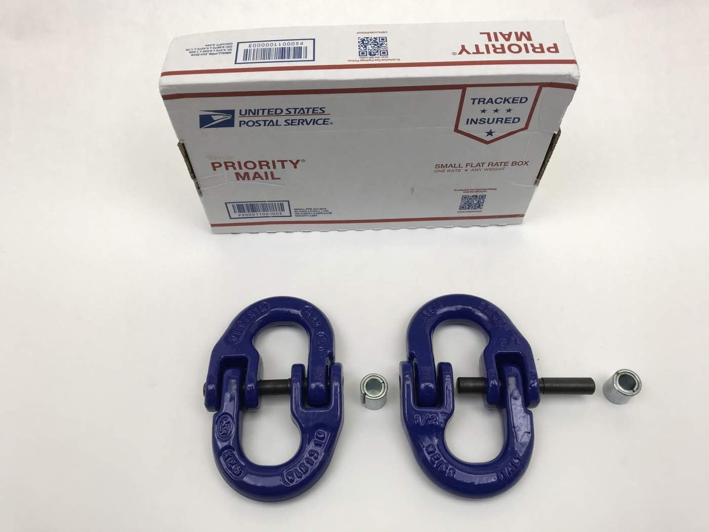2 Pack 1/2 inch V10 Alloy Hammerlock Coupler Safety Chain Hitch Fix 15,000lb WLL (Blue) Pack of 2