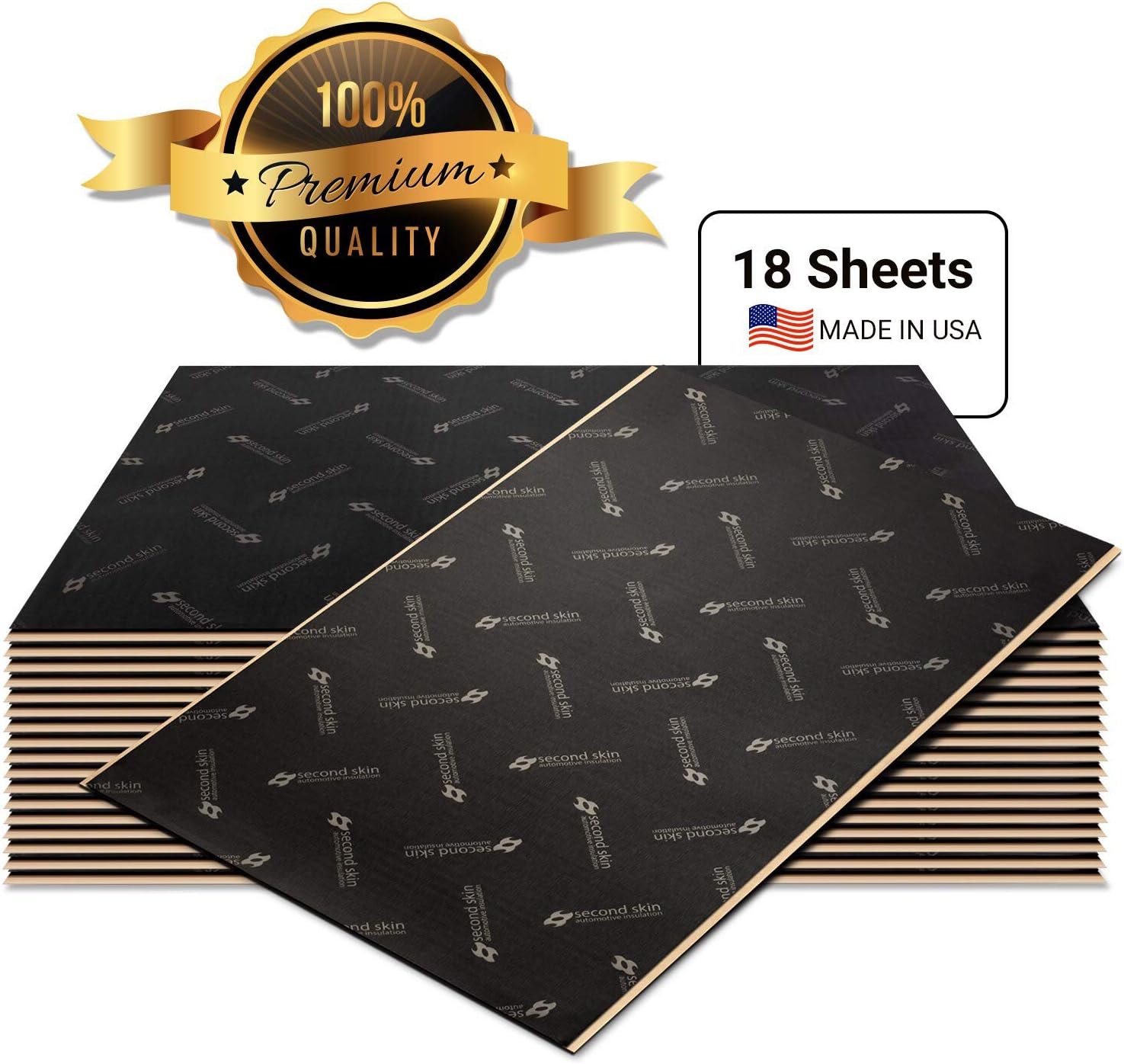 Second Skin Damplifier Pro Premium Car Sound Deadening Material (2mm) – Butyl Rubber Auto Sound Deadener Mat (30 Sq Ft, 18 Sheets) – Made in The USA Pack of 2