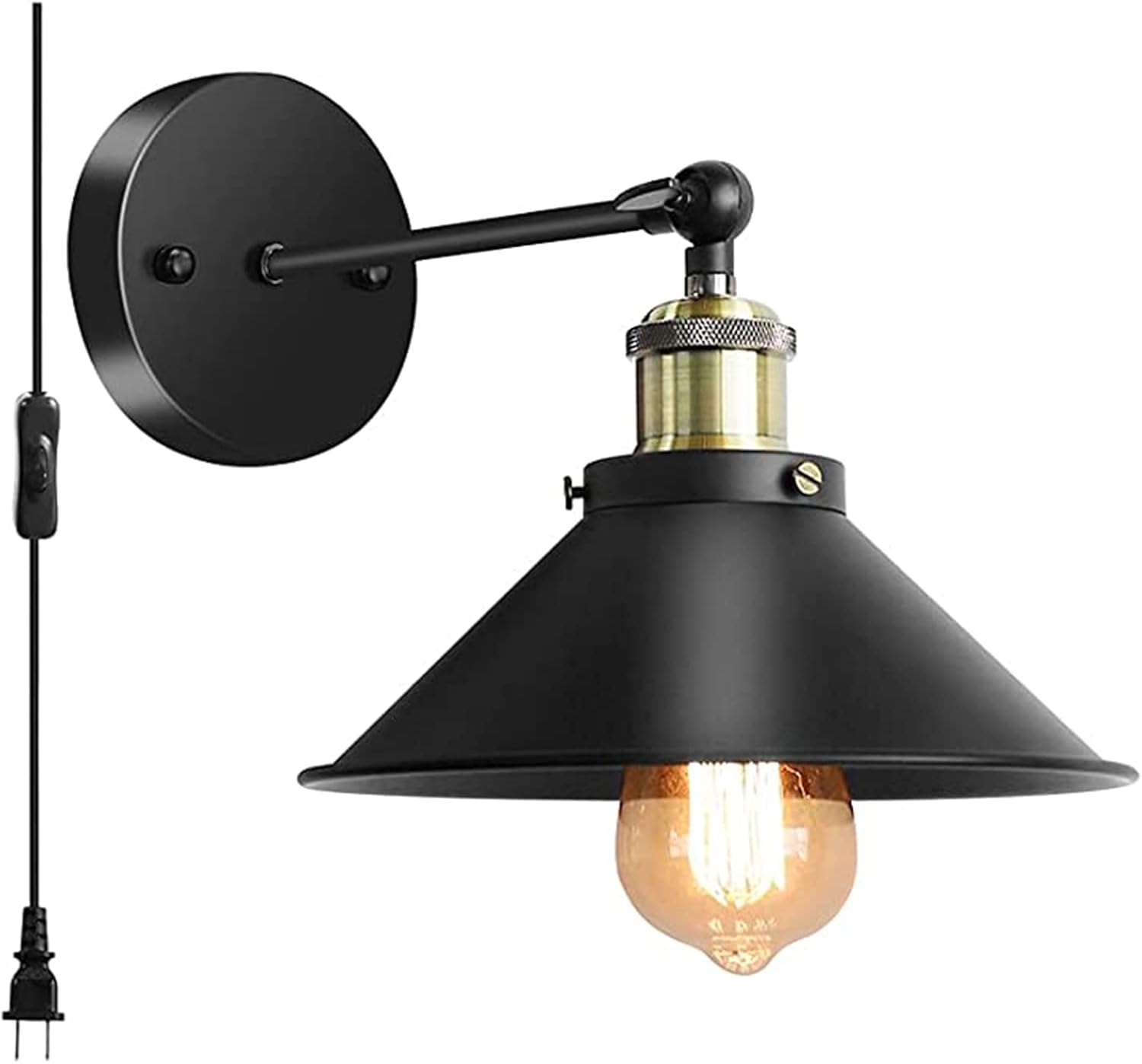 Wall Sconces Lighting , Vintage Industrial Wall Lamp with Plug in Cord On/Off Switch, Swing Arm Wall Mounted Bedside Lamps for Bathroom Bedroom Porch Kitchen Living Room (3 Pack, Matte Black)