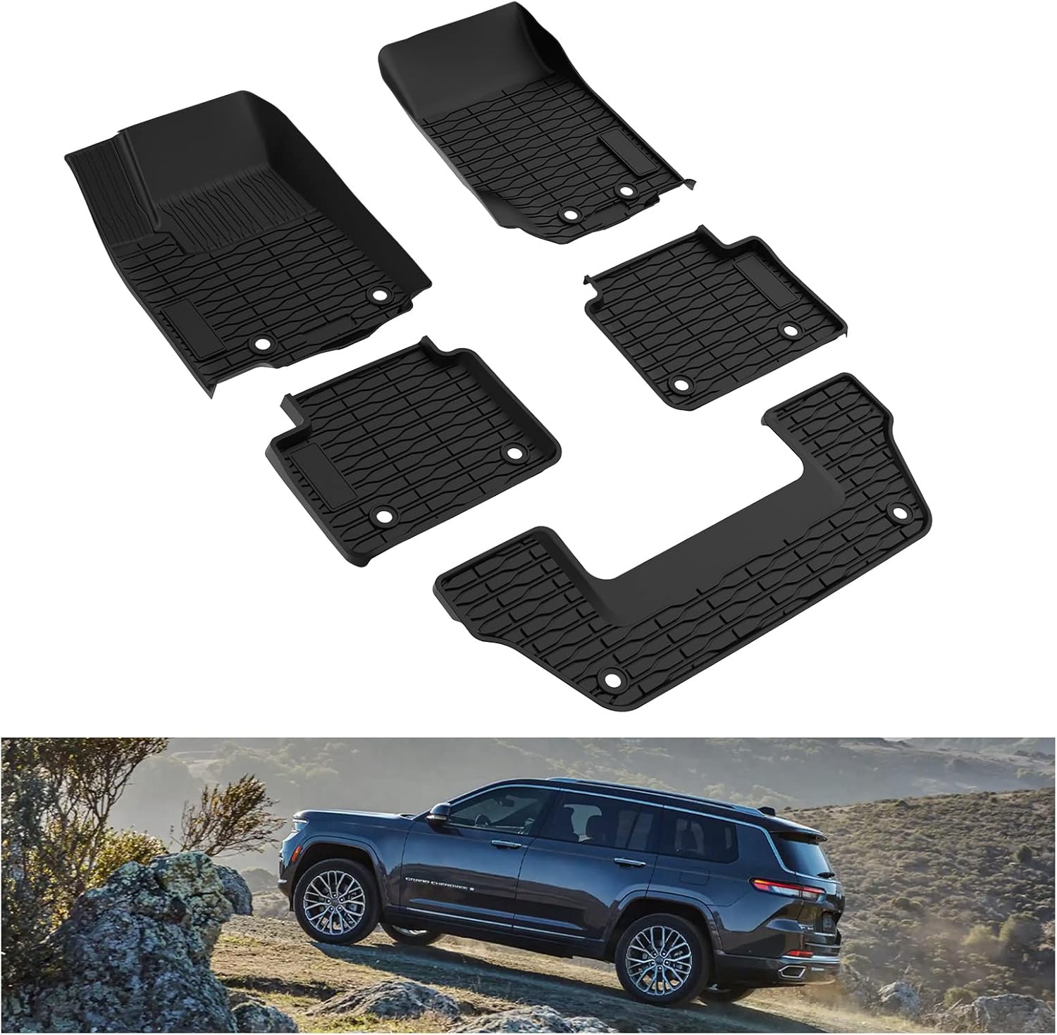 KIWI MASTER Floor Mats Compatible for 2021 2022 Jeep Grand Cherokee L All Weather Custom Fit Liners &lrm;82216152AC