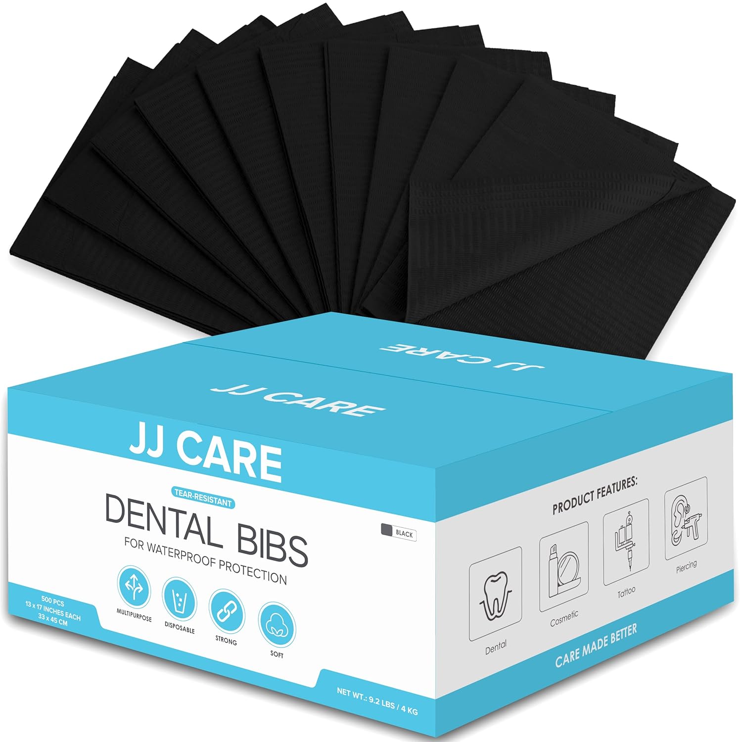 JJ CARE Dental Bibs Disposable, Disposable Dental Bibs, Black Dental Bibs, Dental Bib, Dentist Bibs Disposable, Dentist Bibs, Tattoo Bibs Pack of 2