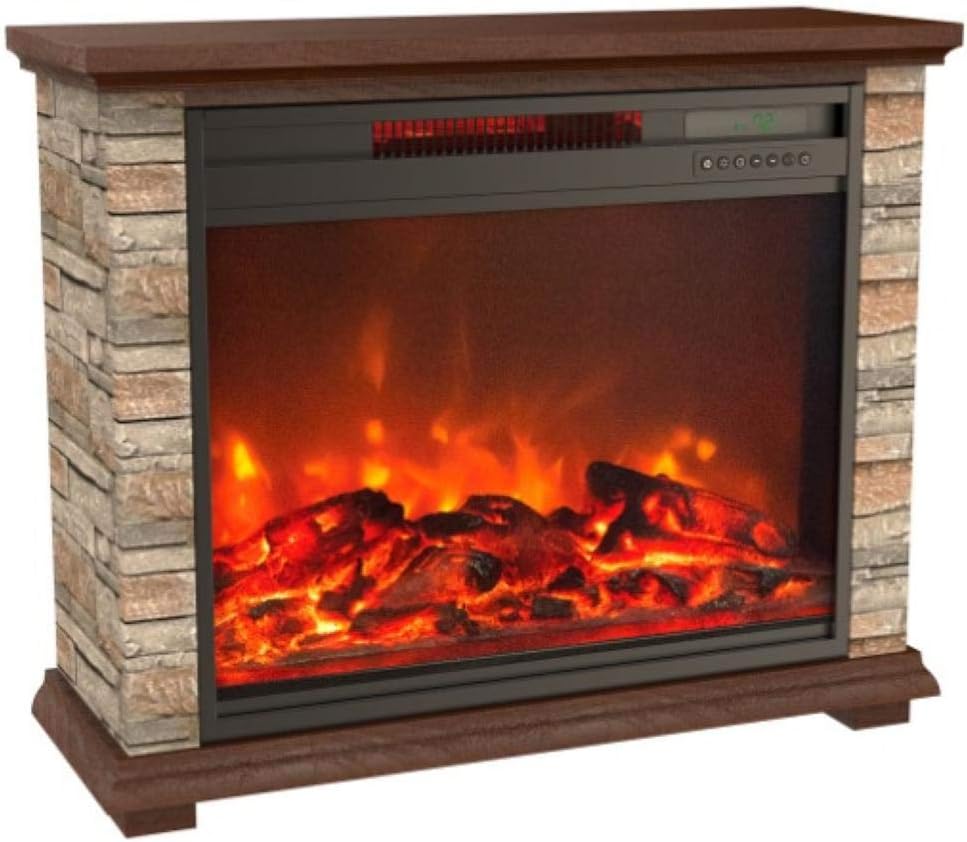LIFE SMART Large Infrared Stone Remote Lifesmart Faux Electric Fireplace, Extra