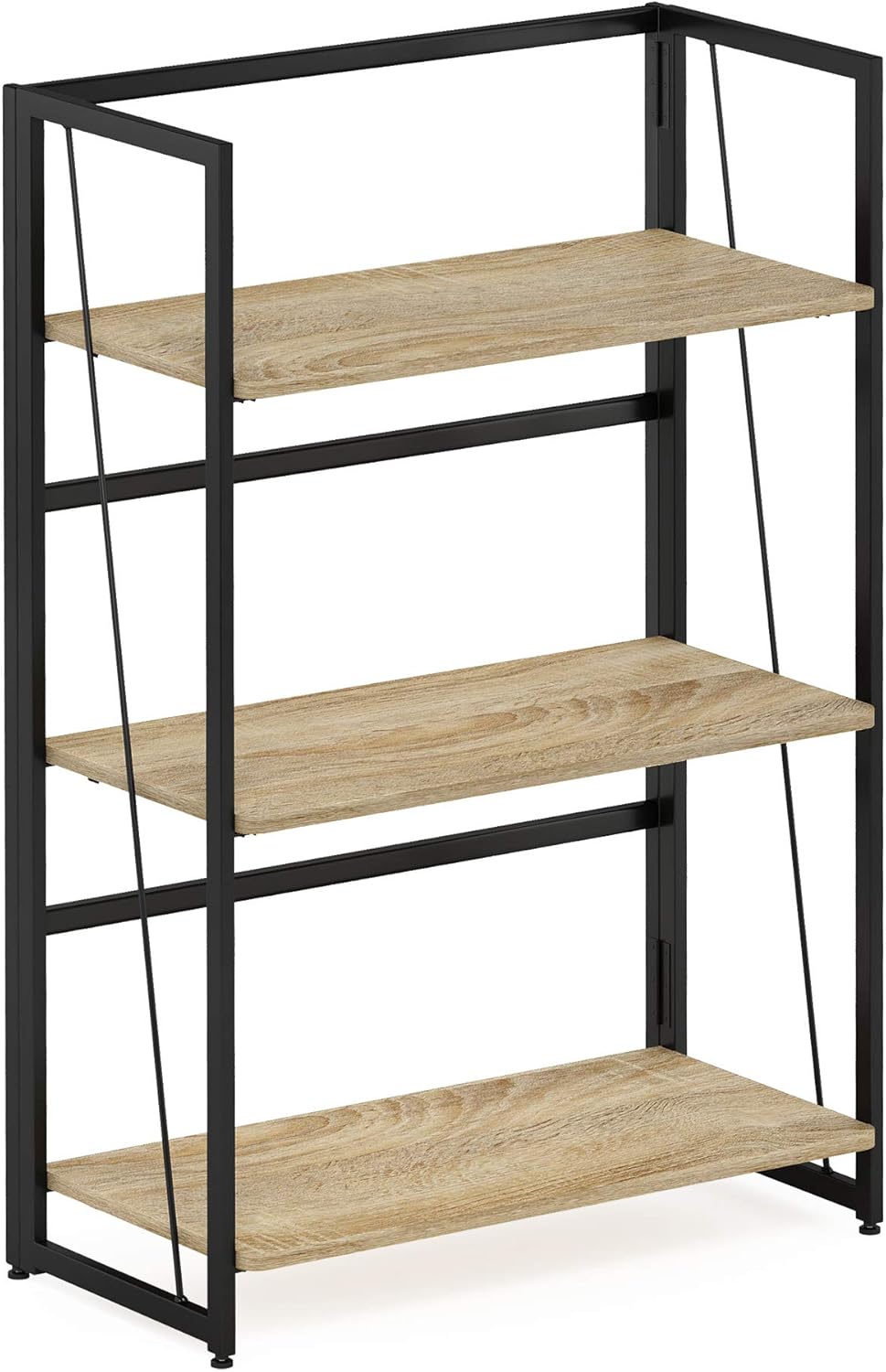 FURINNO Riau No Tool/No Assembly/Folding Metal Frame Bookcase, 3-Tier, Rustic Oak/Black
