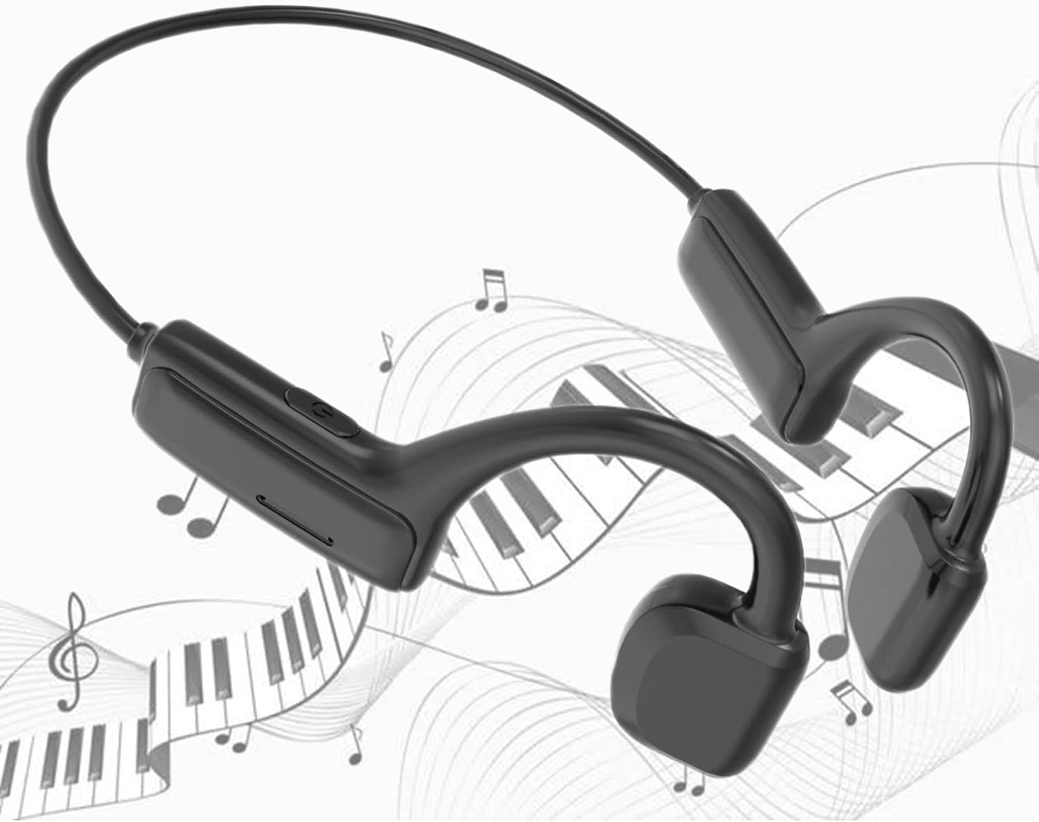 Wireless Bone Conduction Headphones，Open-Ear Bluetooth Sport Headset，Earbuds Built-in Mic，Bluetooth 5.0 Waterproof Sweatproof Headset for Workouts, Night Running, Cycling, Hiking (Black)