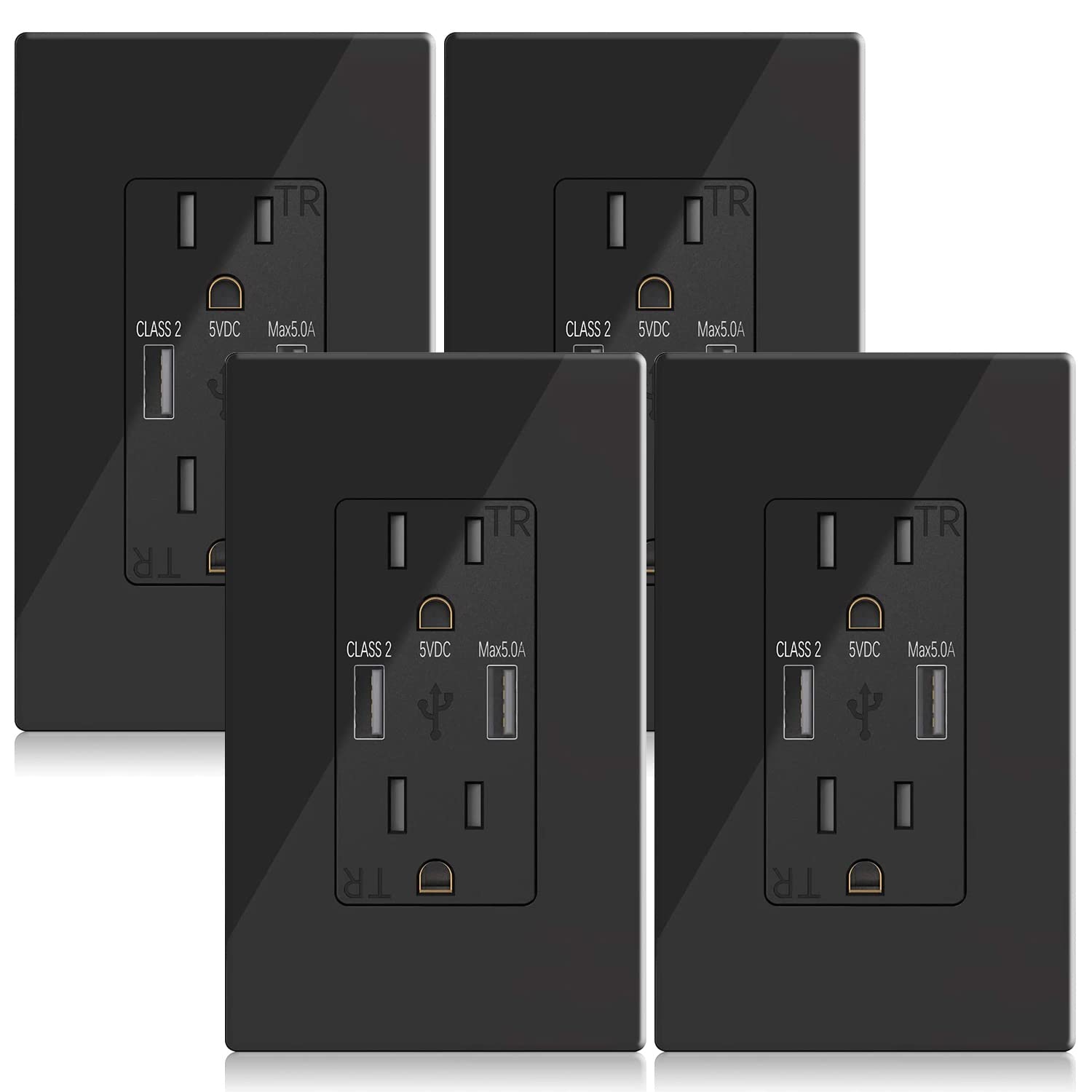 AllEasy USB Outlet 5.0A, Duplex 15A Tamper Resistant Electrical Receptacle with 5.0A High Speed Dual USB Charging Port, Wall Plate Included, 6-Pack Pack of 2