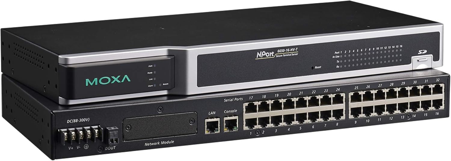 MOXA NPort 6650-16 - 16 Ports Rackmount RS-232/422/485 Secure Device Server, 100V~240VAC Input