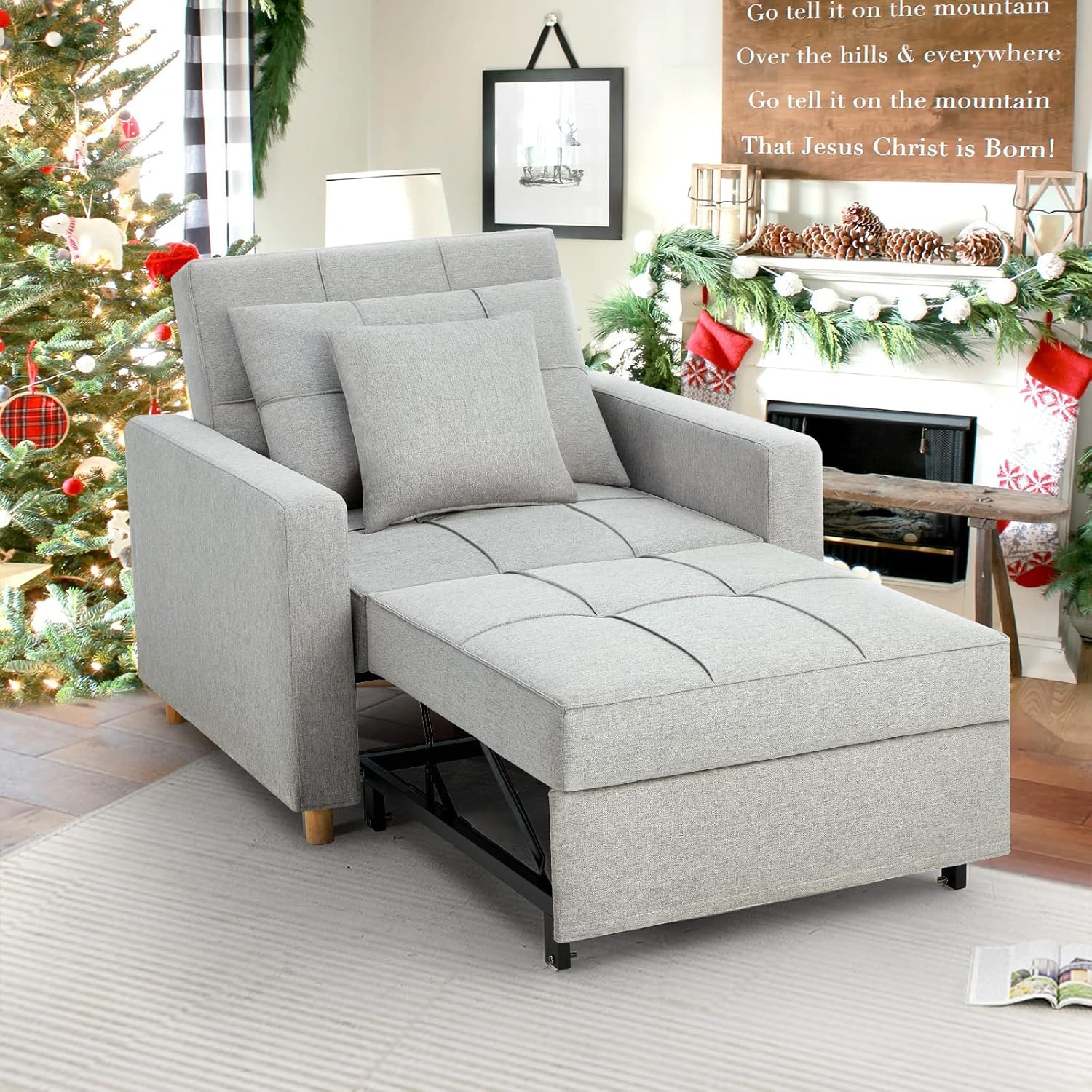 YODOLLA 3-in-1 Sofa Bed Chair, Single Sleeper Chair Bed with Adjust Backrest Into a Sofa,Lounger Chair,Single Bed,Convertible Chair Bed for Adults, Dark Grey