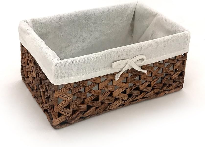 Rectangular Woven Seagrass Storage Bin with Handle,Kingwillow. (water hyacinth, Large) Pack of 2