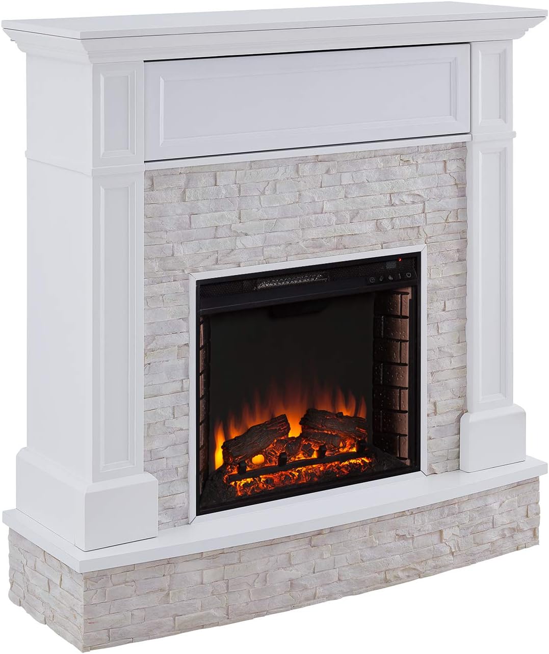 SEI Furniture Jacksdale Faux Stone Accent Electric Hidden Media Shelf Fireplace, White