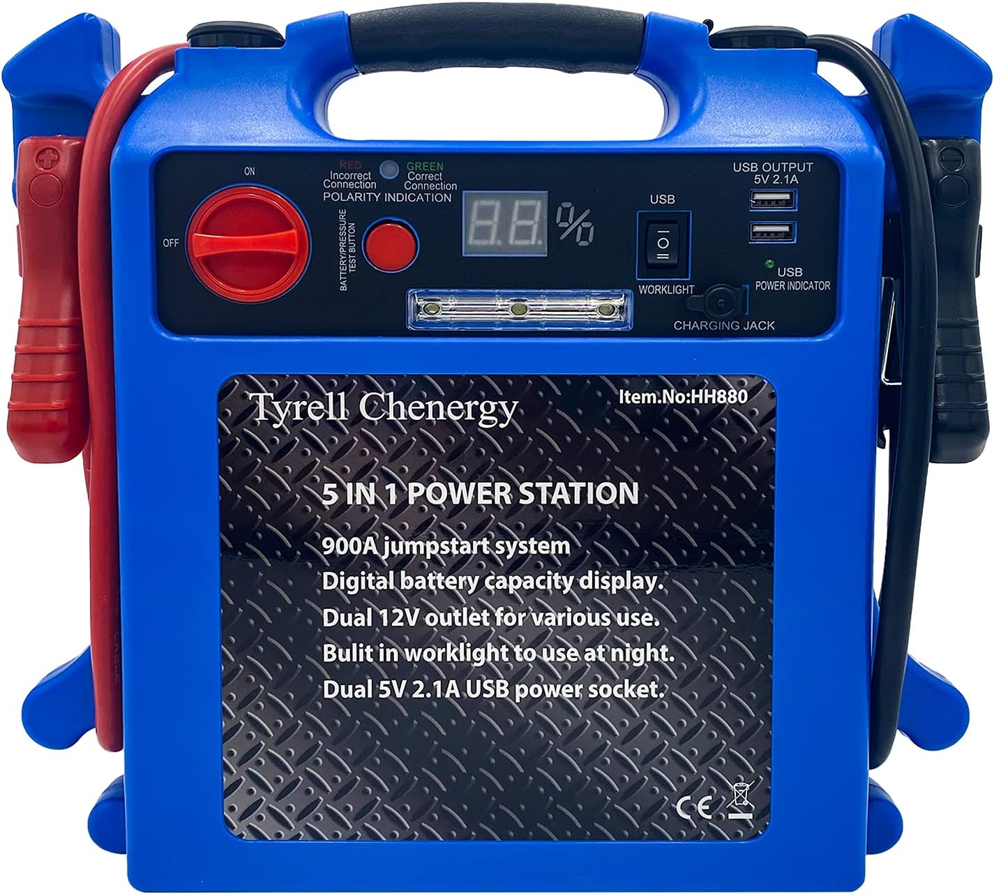 Car Jump Starter,Portable Battery Charger,Emergency Supply Power Pack,Digital Battery Booster with LED Light & Double USB Ports and Double 12V Car Ports (Blue)