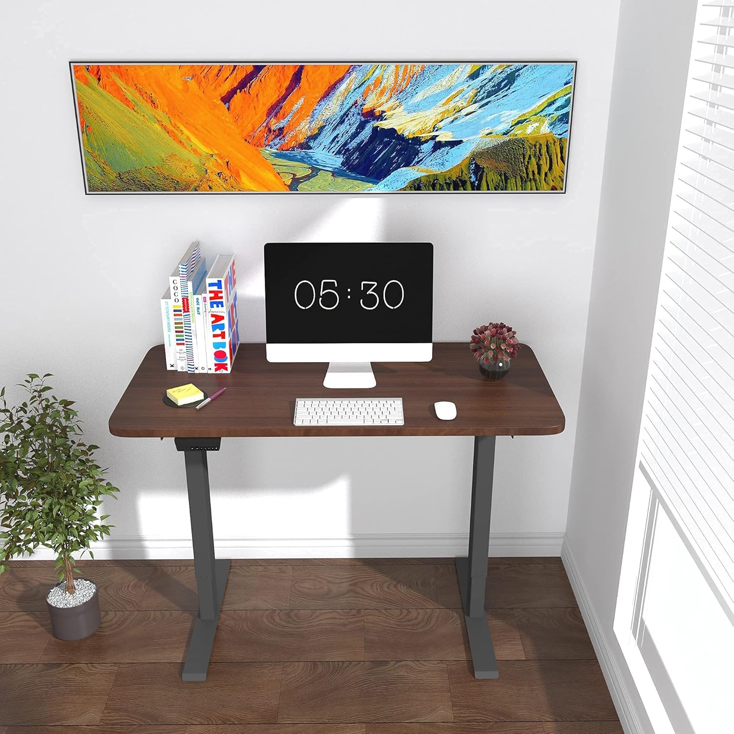 HOUSEELF Electric Adjustable Standing Desk - 55 x 28 Inches Sit Stand Computer Desk with Large Wooden Desktop for Home, Office, Workstation, Easy to Assemble, Black