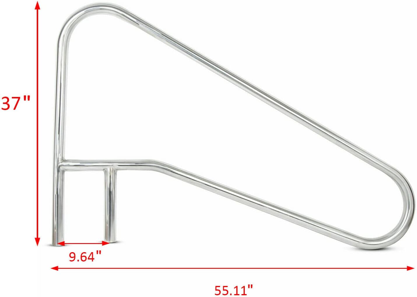 ECOTRIC Pool Handrail Deck Mounted Swimming Pool Step/Stair Rail 304 Stainless Steel Cross Brace