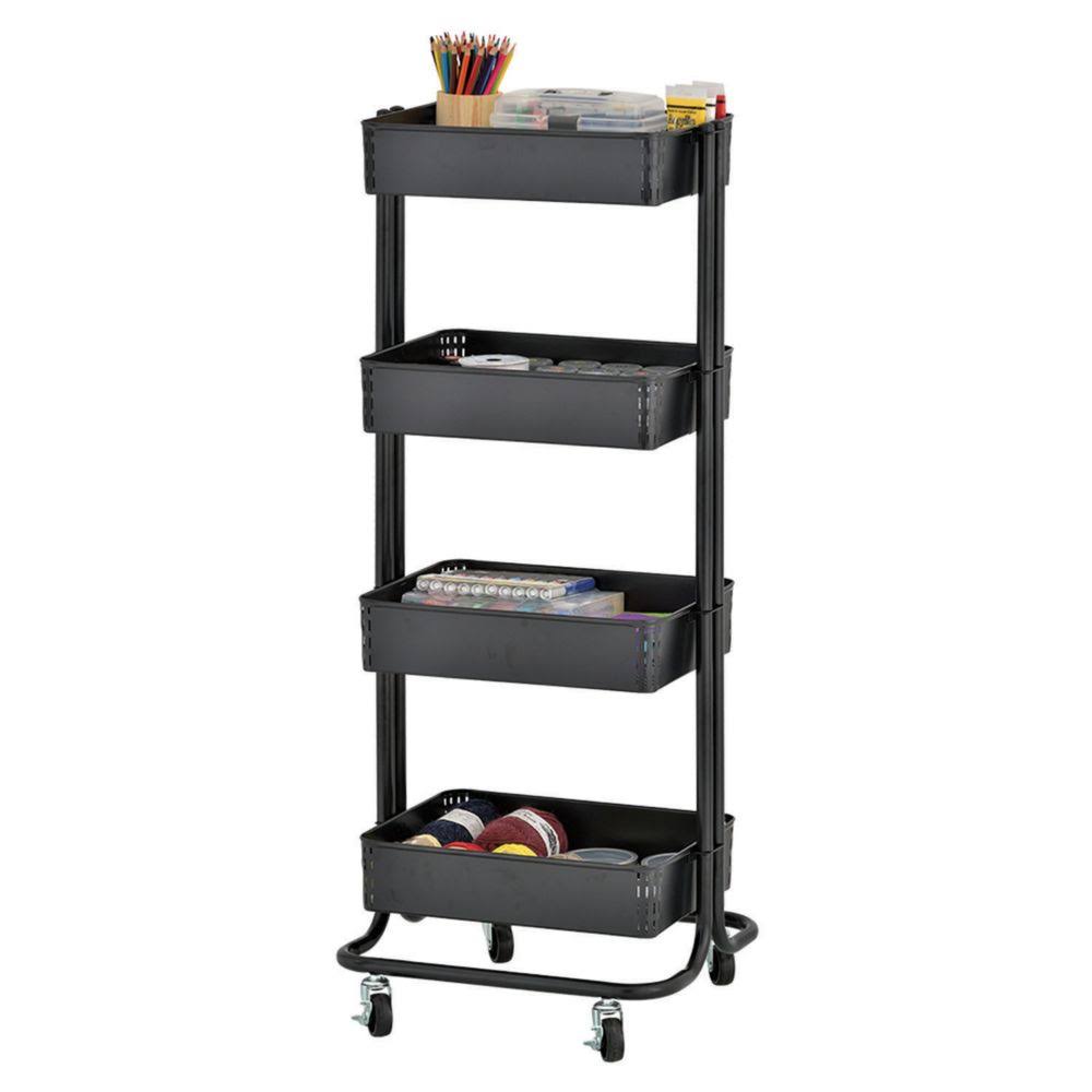 Ecr4kids 4-Tier Metal Rolling Utility Cart- Mobile Storage Organizer- Black 14093976
