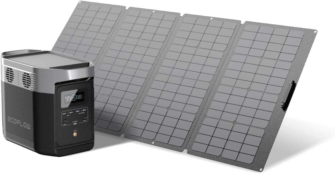 EF ECOFLOW Delta 1000 Portable Power Station with 160W Solar Panel Included, 6 X 110V/1600W AC Outlets, 1008Wh Solar Generator for Outdoors Camping RV High-Power Appliances Emergency