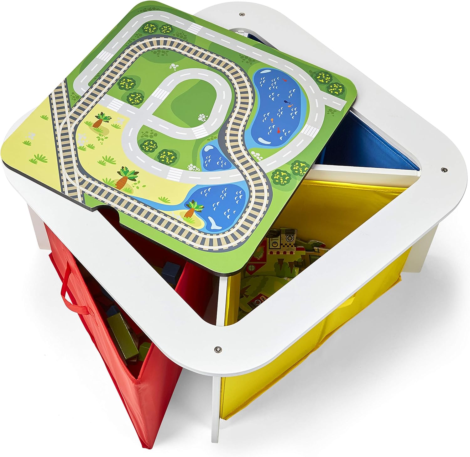 Imaginarium Wooden Ready to Play Table with Trainset, Building Blocks, Animal Figures, Chalkboard & Puzzles, for Ages 3-7, 100 Pieces Pack of 2