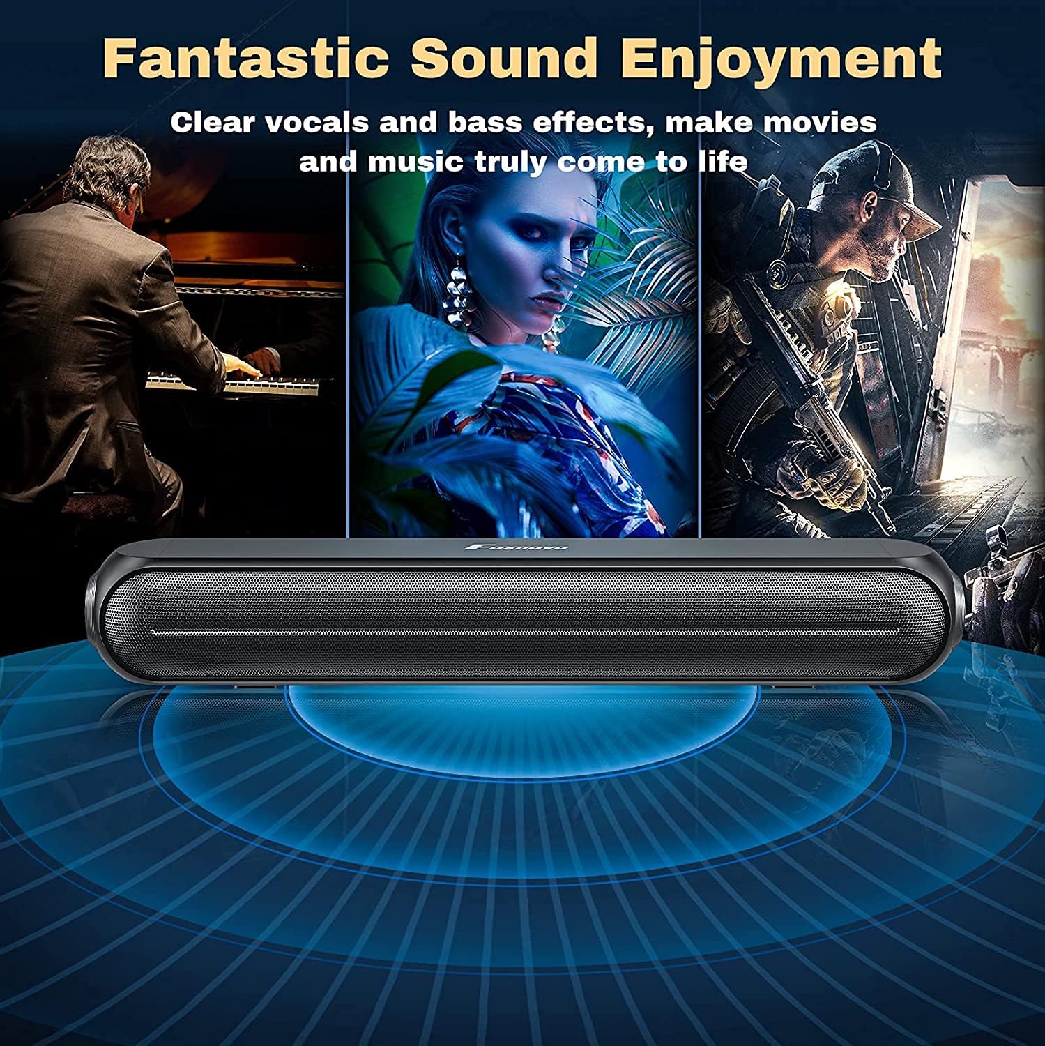 Foxnovo 30W Computer Speaker: HiFi Stereo Desktop Speaker with Bass Effect and Surround Sound, 17.9-in Computer Sound Bar, Bluetooth 5.0, Wireless&Wired Type C, Aux Connection, Gaming Speaker Pack of 2