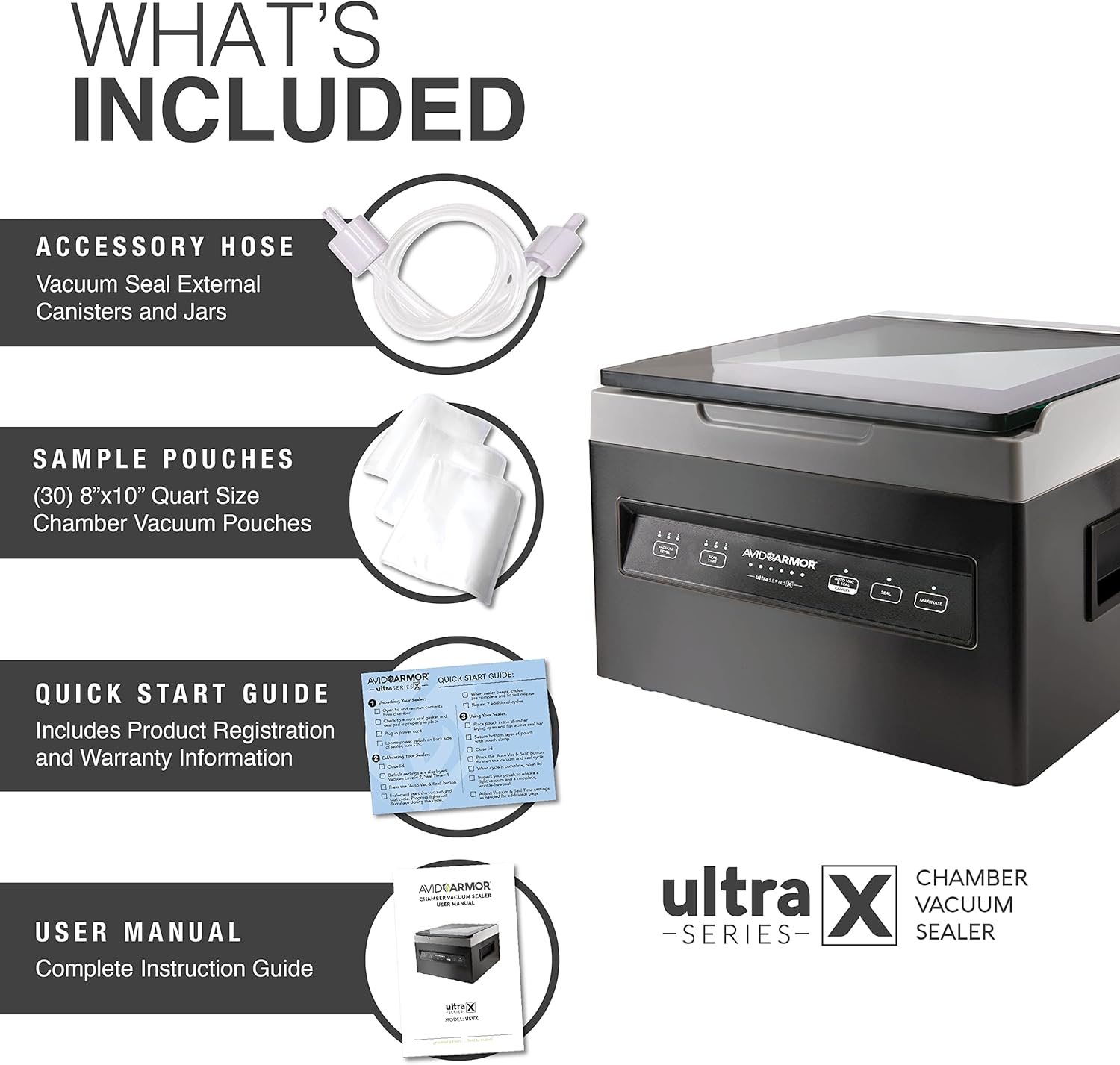 Avid Armor Chamber Vacuum Sealer USVX Ultra Series, Automatic Press and Go Vacuum and Seal Settings, Kitchen Friendly Black Color, Perfect for Liquid-Rich Foods, Meats, Fish, Pickling, Infusions