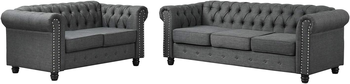 Morden Fort Chesterfield Chair for Living Room Furniture Sets, Linen Fabric, Accent Tufted Chairs for Living Room, Linen Beige