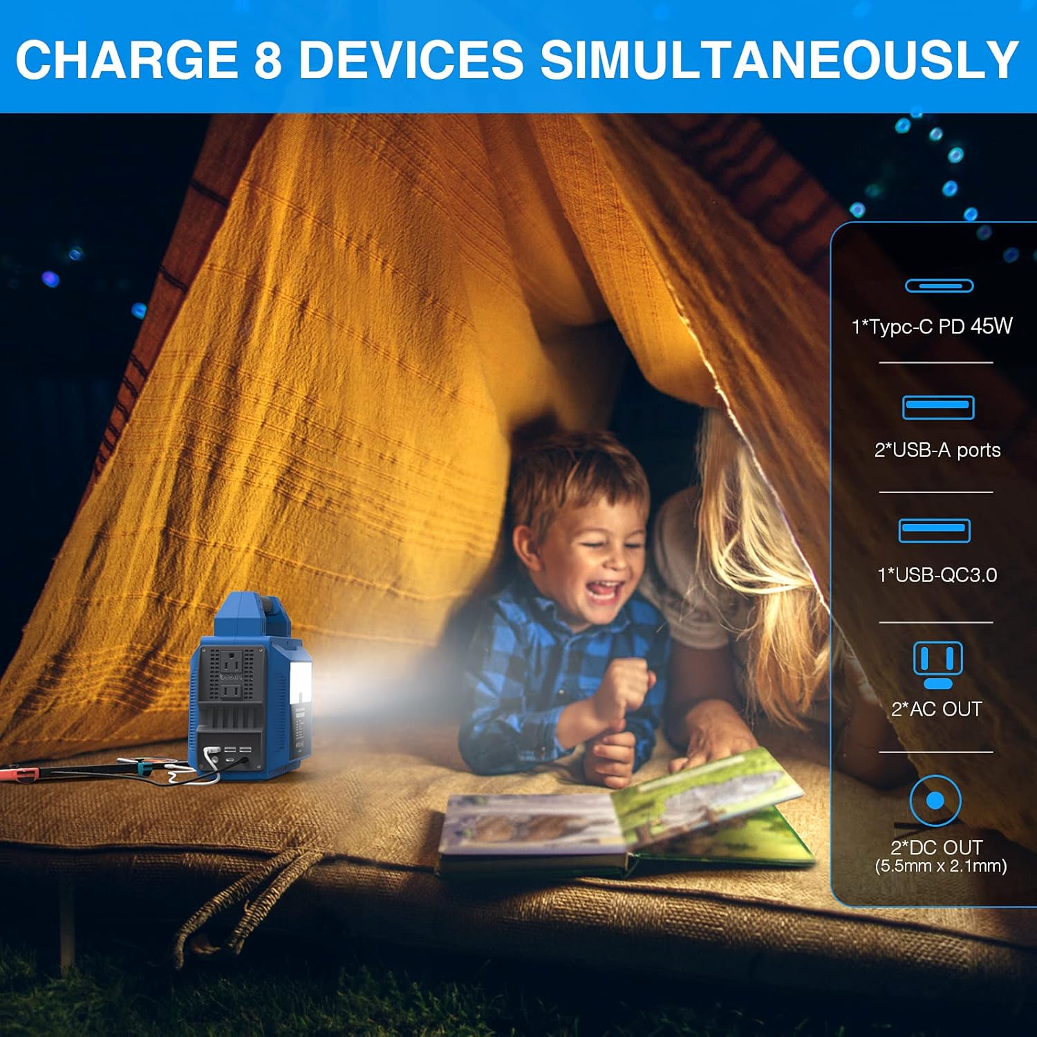 Portable Power Station 300W, LIPOWER 296Wh/80000mAh Solar Generator with 110V/300W Pure Sine Wave AC Outlet, DC Ports, QC3.0 & Type-C PD 45W, LED Flashlight for Home CPAP Camping Blackout Emergency