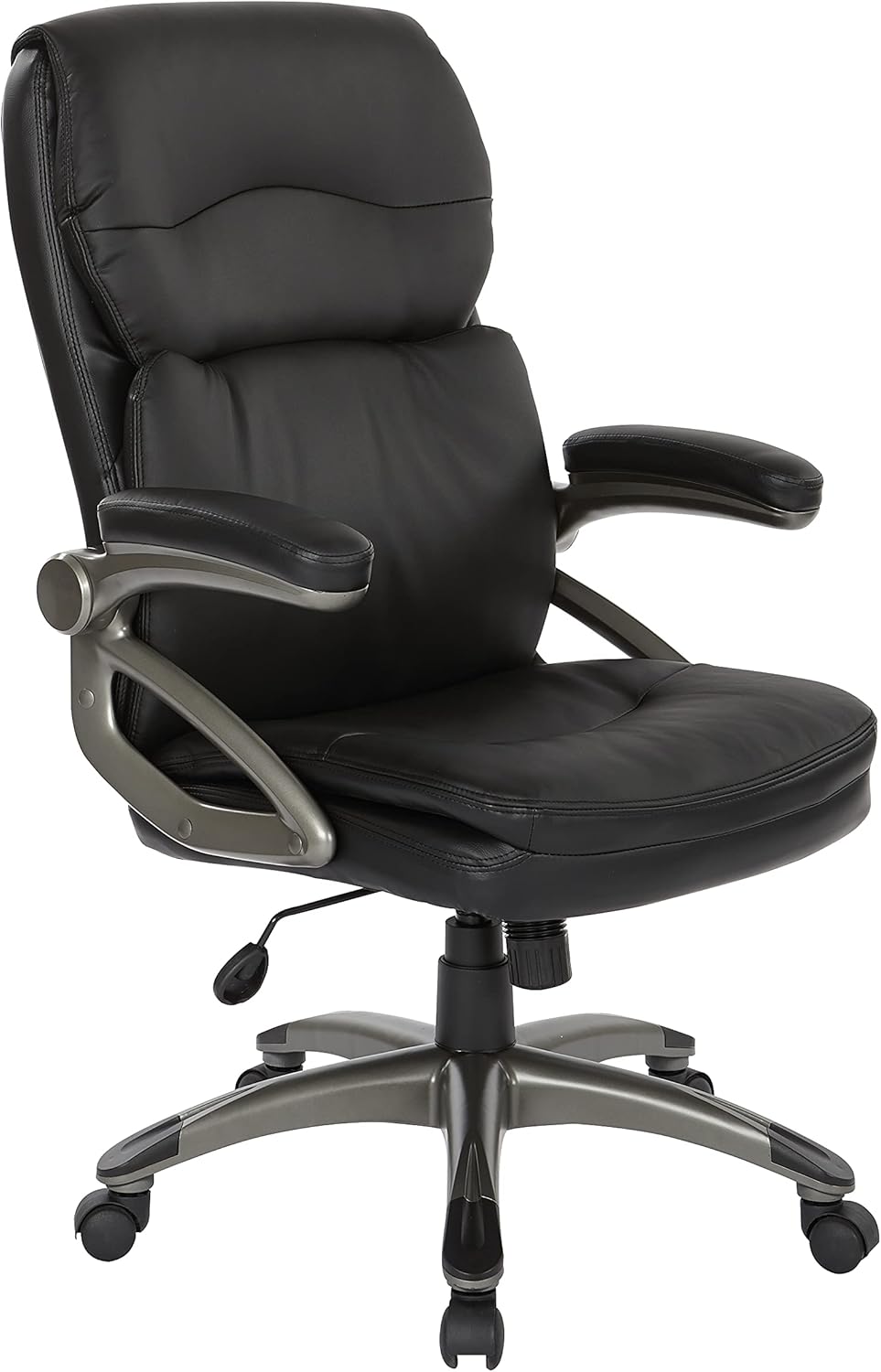 Office Star ECH Series Bonded Leather Executive Chair with Lumbar Support and Padded Flip Arms, High-Back, Black