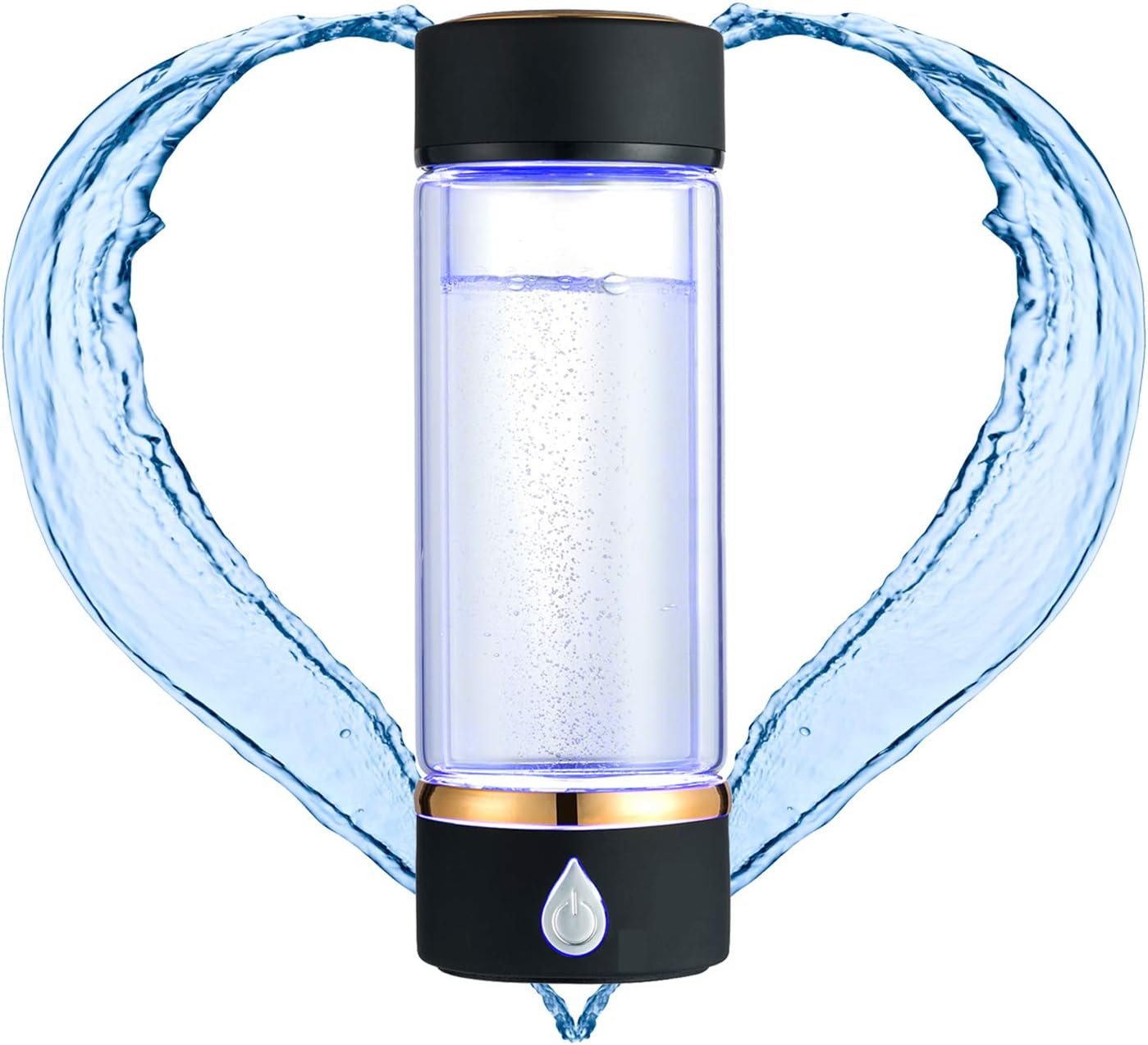 N.P Hydrogen Water Bottle Generator with PEM and SPE Technology,Up to 1500PPB,Portable Hydrogen Water Maker,Hydrogen Water Machine,New Technology Glass Water Ionizer (Black)