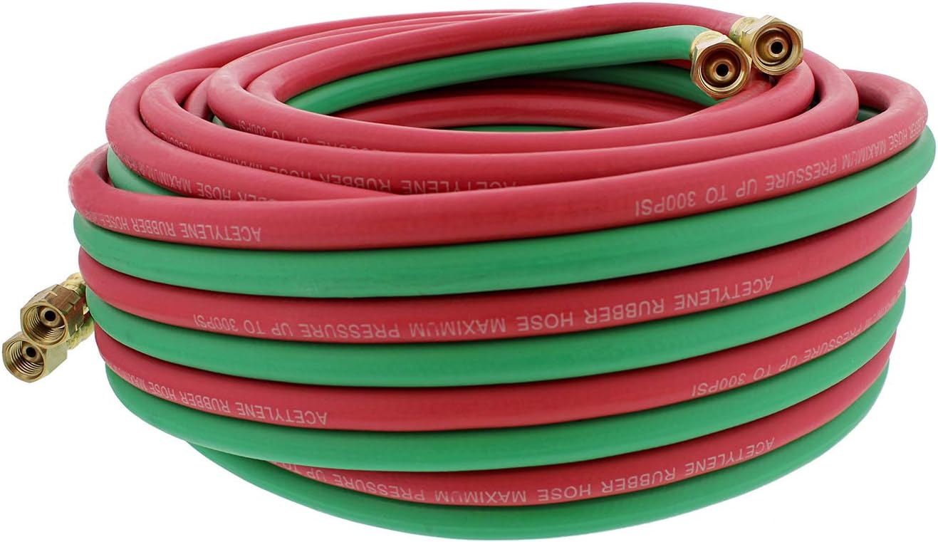 ABN Oxygen Acetylene Hose 1/4 Inch B Fittings Twin Welding Hose Oxy Acetylene Torch Hose Cutting Torch Hoses, 50 Foot