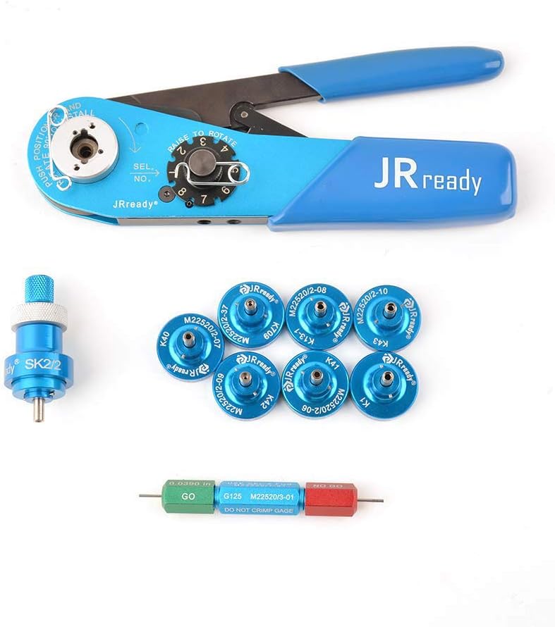 JRready ST2060 M22520 2 01 Indent Crimper Kit YJQ W1A 615717 Aviation Crimp Tool and 7 Positioner and G125 Gauge for Solid Barrel Contact of Miniature Connector in Electronic Systems 20 32awg
