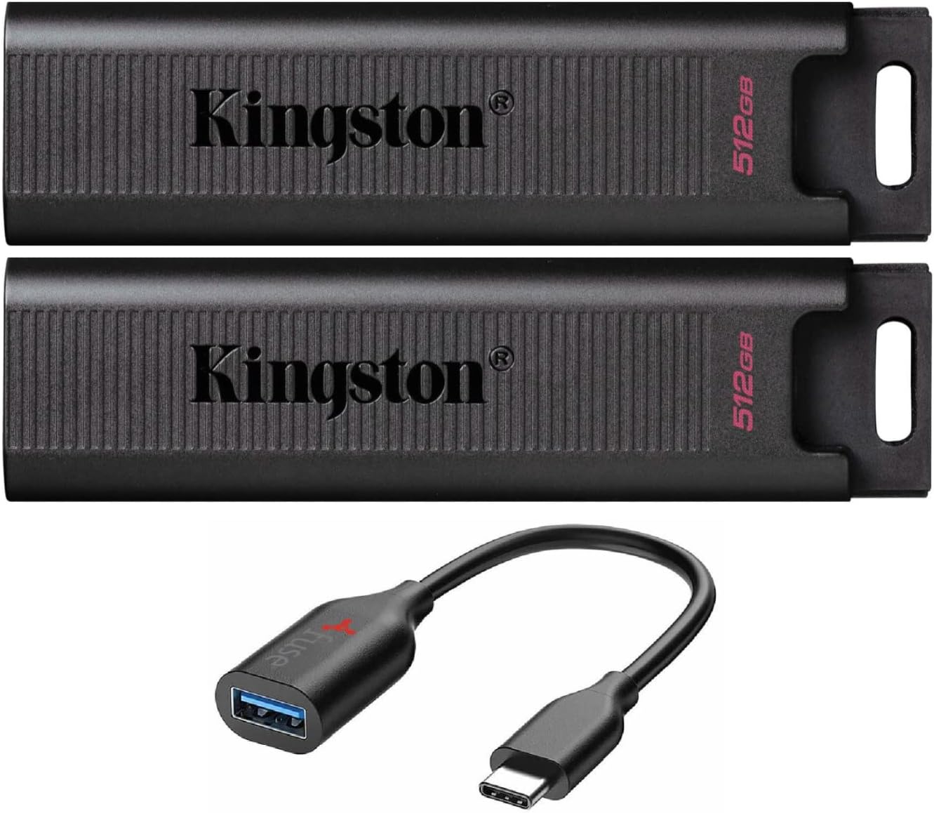 Kingston 512GB DataTraveler Max USB 3.2 Gen 2 Type-C Flash Drive (2-Pack) with Fuse USB-C OTG Cable Bundle (3 Items)