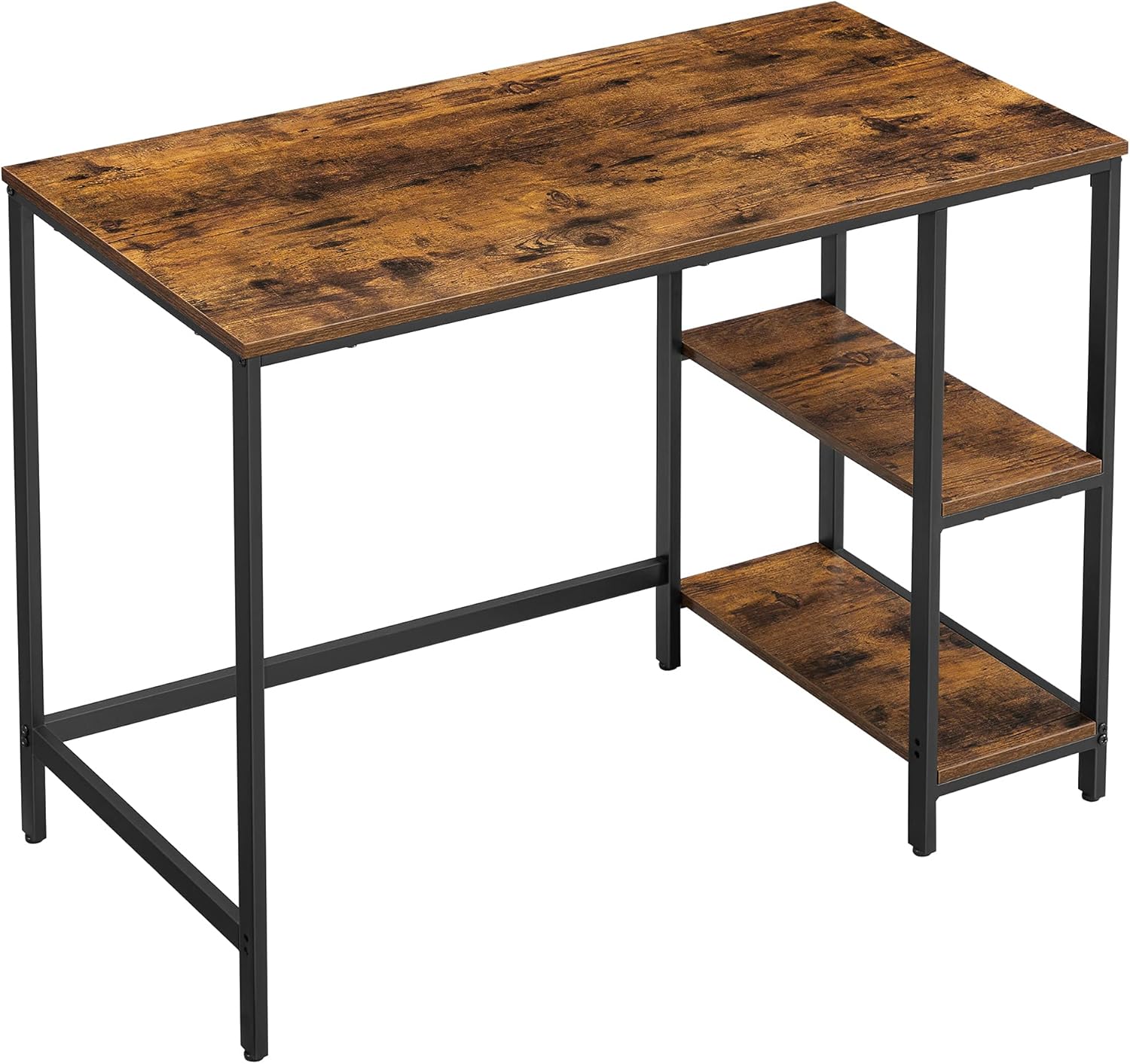 VASAGLE ALINRU Computer Desk, 55.1-Inch Long Home Office Desk for Study, Writing Desk with 2 Shelves on Left or Right, Steel Frame, Industrial, Greige and Black ULWD55MB