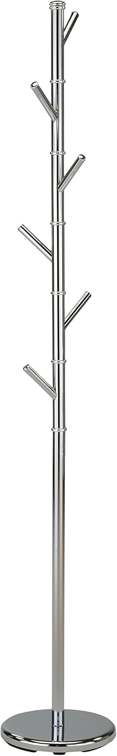 KB Designs 6 Hook Metal Standing Coat and Hat Hanger Organizer Rack, Chrome Pack of 2