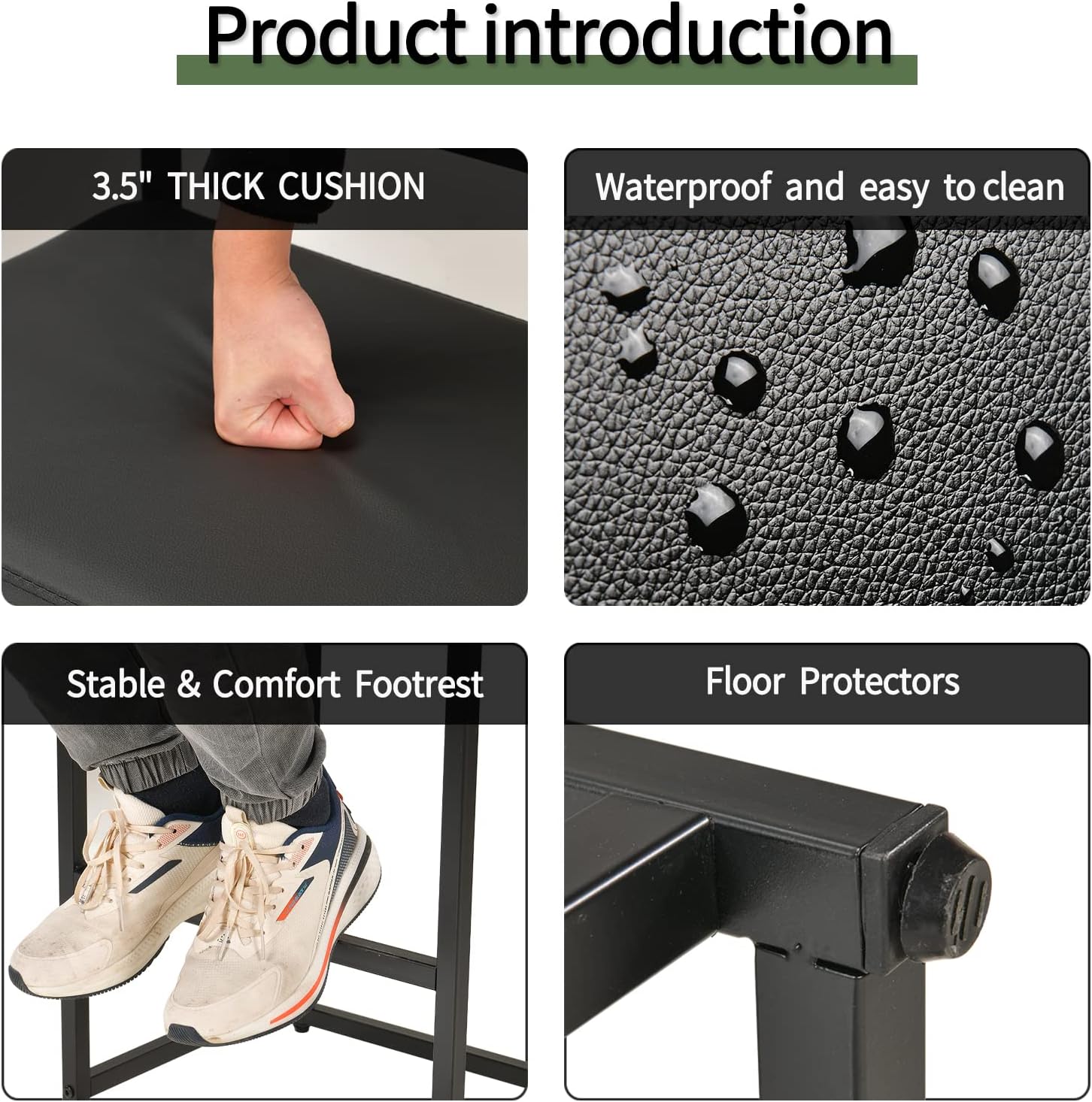 CIHONG 24&rdquo; Bar Stools Set of 2, Counter Height Bar Stools with Thick Cushion Footrest Metal Steel Frame for Kitchen Counter Dining Room (Black)