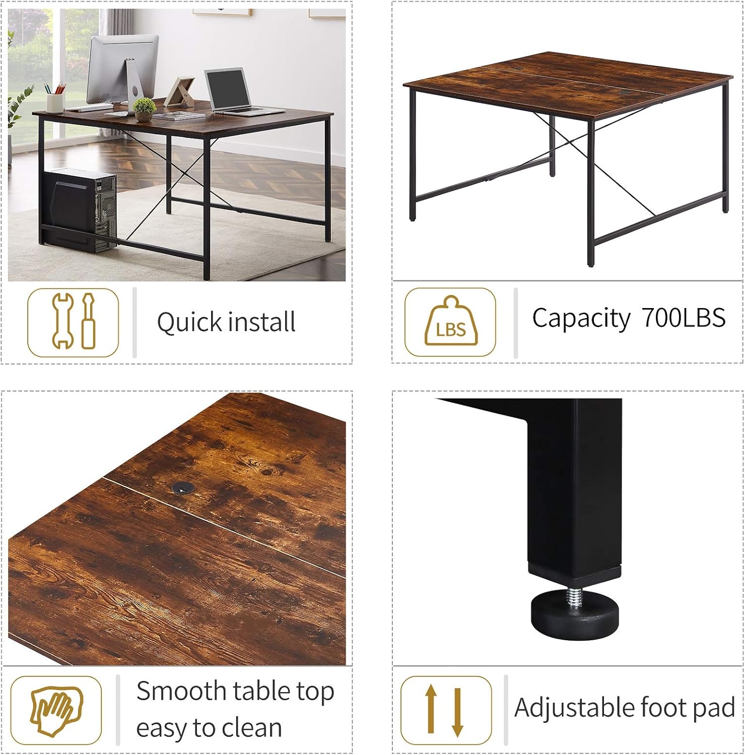 Danxee 2 People Office Desk Writing Desk Double Desks for Two People, 47x47 Extra Large Two Person Desk Double Workstation Face to Face Executive Desk