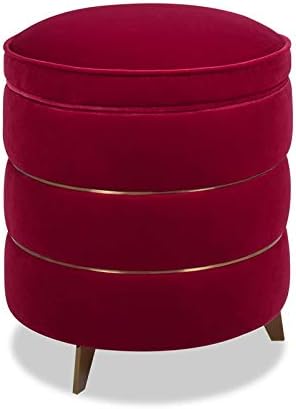 Jennifer Taylor Home Midas Round Accent Storage Ottoman Siren Red Performance Velvet