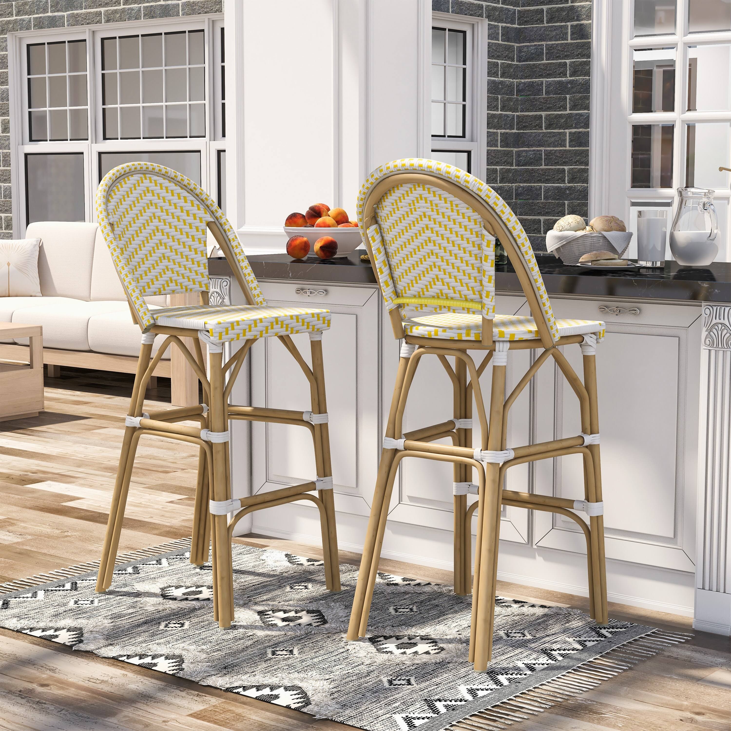 Furniture of America Ariel Natural Tone Patio Bar Chairs (Set of 2) - Black u0026 White