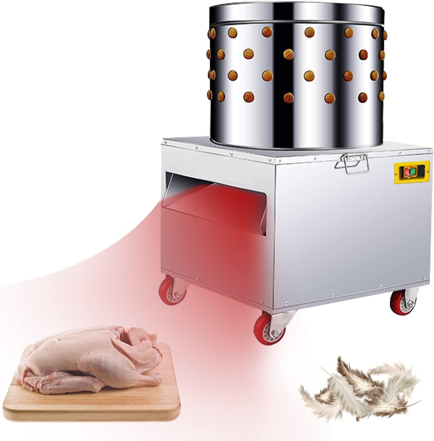 WWahuayuan 20 Inch Automatic Chicken Plucker Machine Poultry De-Feather Machine Stainless Steel Feather Plucking for Chicken, Duck, Christmas Turkey 2HP 110V