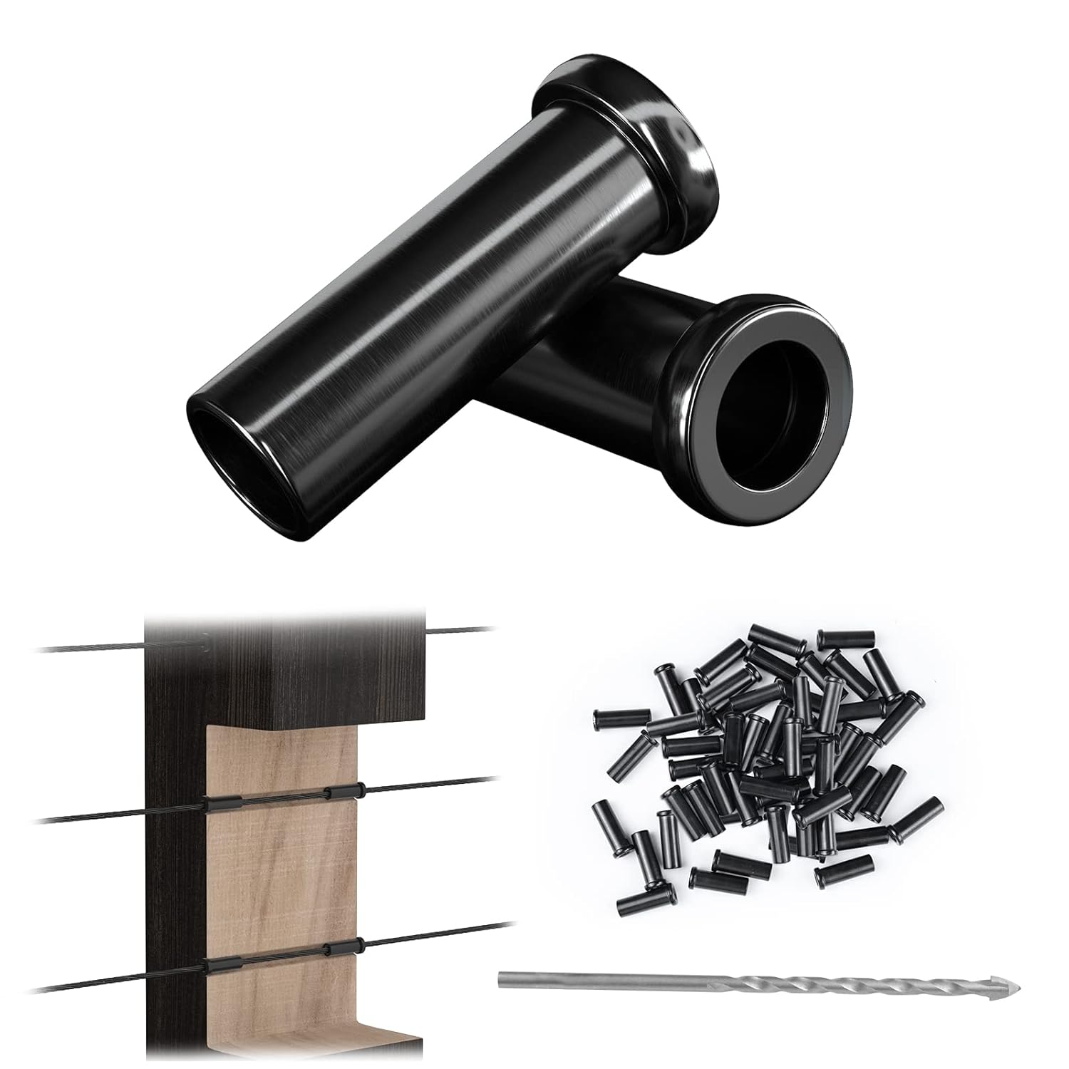 Muzata 50Pack Black Stainless Steel Protective Sleeves Cable Railing Kit Hardware for 1/8