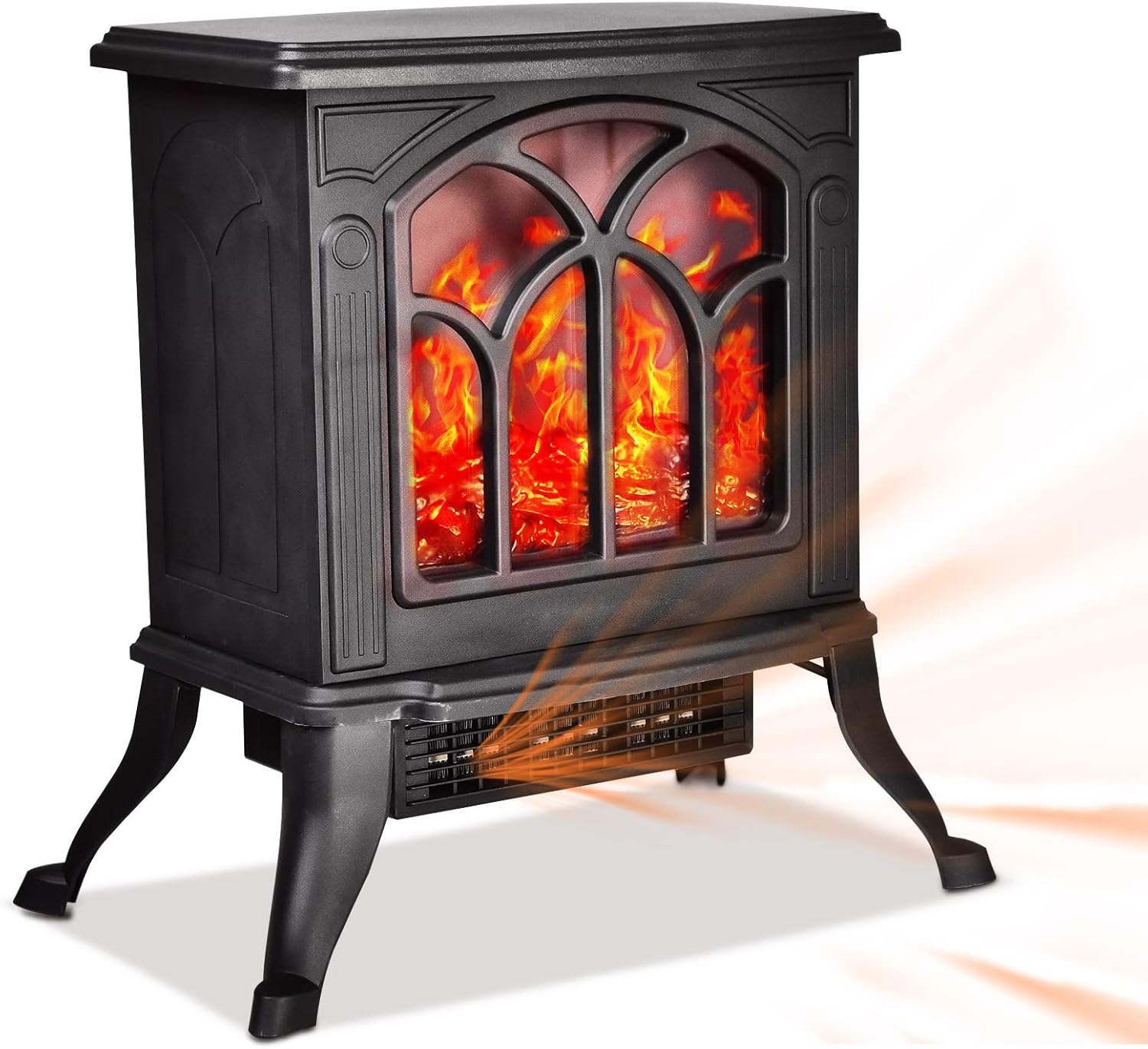 Freestanding Electric Fireplace Heater, 3D Realistic Flame Effect and Overheating Safety Design 800/1500w, Black Faux Space Heater Fireplace Stove for Indoor Use