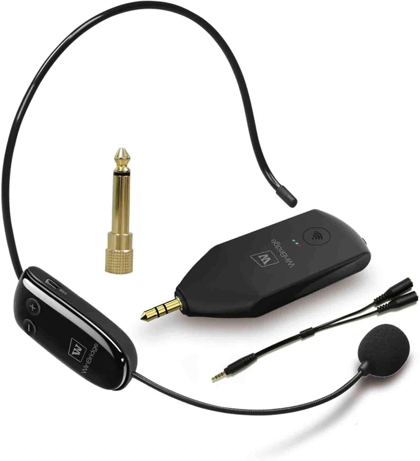 Wireless Microphone Headset Rechargeable UHF Transmitter with Receiver 2 in 1 Mini Handheld External Mic for Voice Amplifier, Portable Pa System, Stage Speaker, Mixer, etc Pack of 2